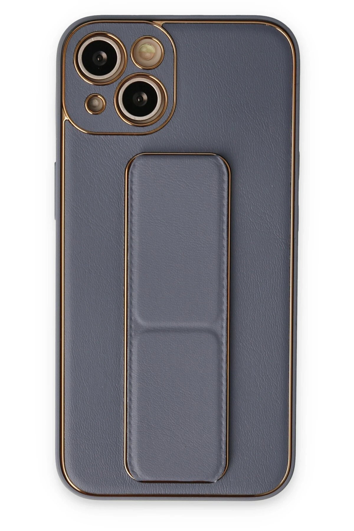 iPhone 14 Plus Kılıf Coco Deri Standlı Kapak - Gri-(5796)