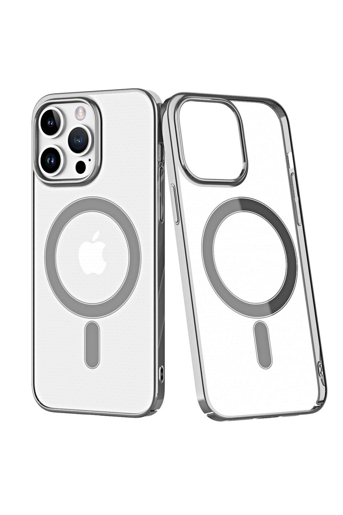 iPhone 14 Pro Max Kılıf Element Magneticsafe Sert Kapak - Gümüş-(5796)