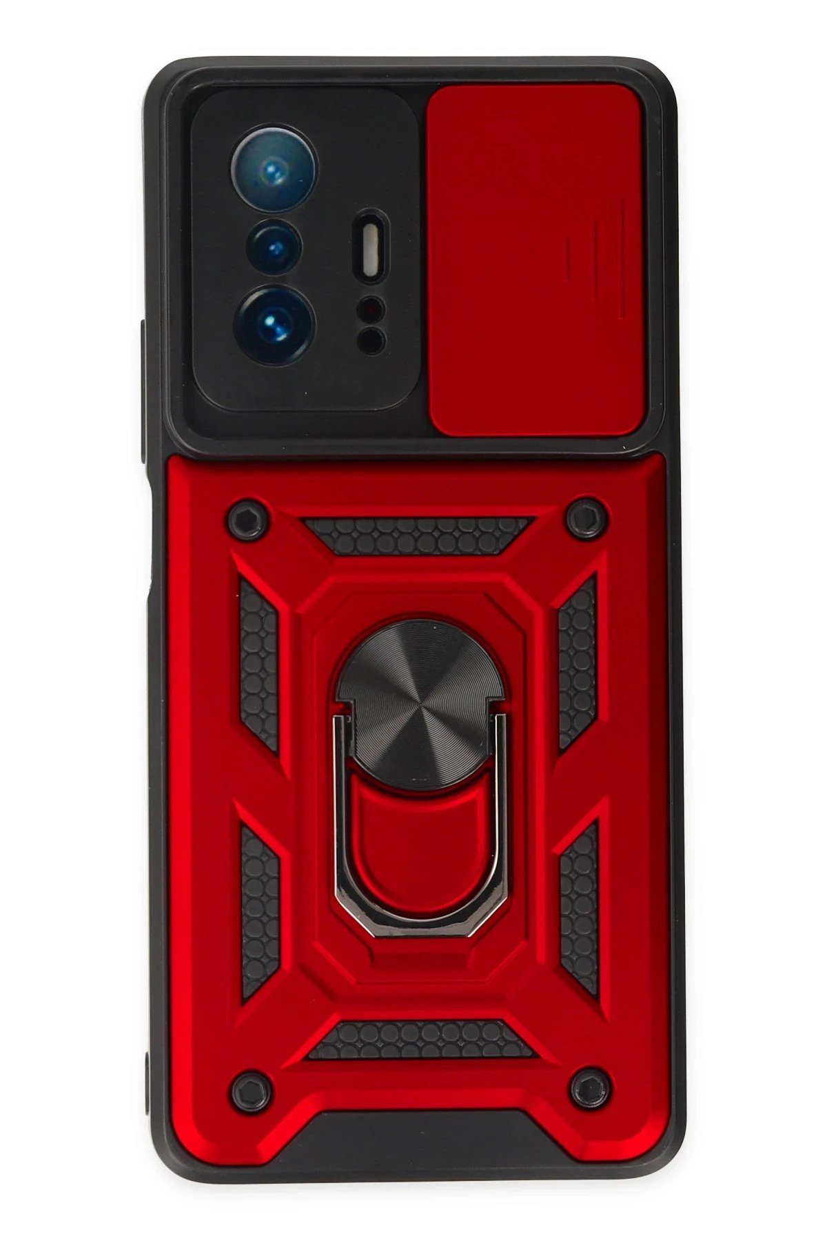 Xiaomi Mi 11T Pro Kılıf Pars Lens Yüzüklü Silikon - Kırmızı-(5796)
