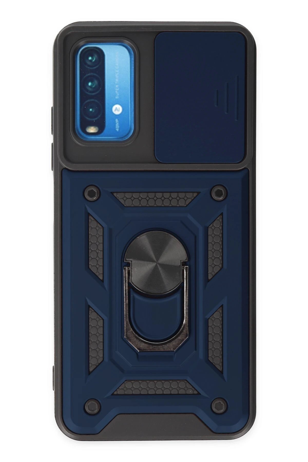 Xiaomi Redmi Note 9 4G Kılıf Pars Lens Yüzüklü Silikon - Lacivert-(5796)