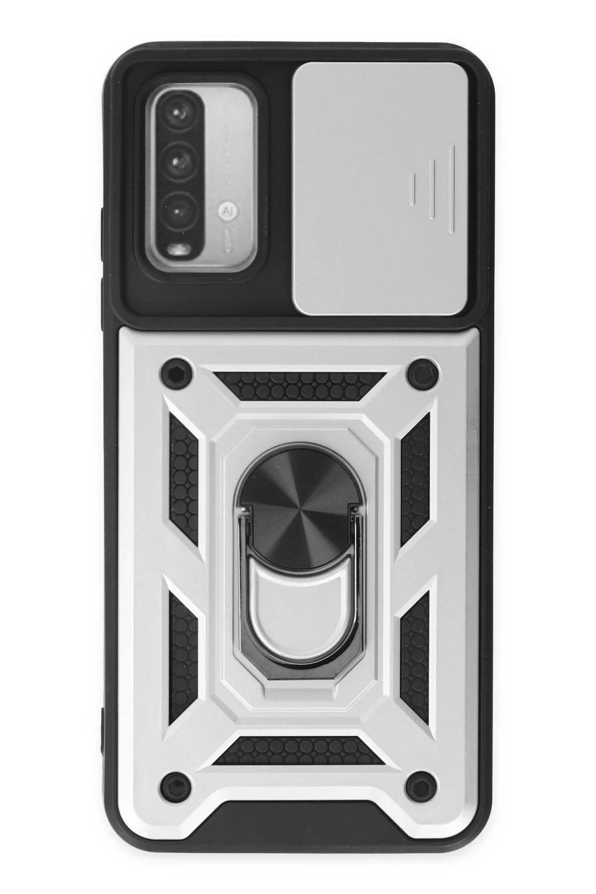 Xiaomi Redmi Note 9 4G Kılıf Pars Lens Yüzüklü Silikon - Gümüş-(5796)