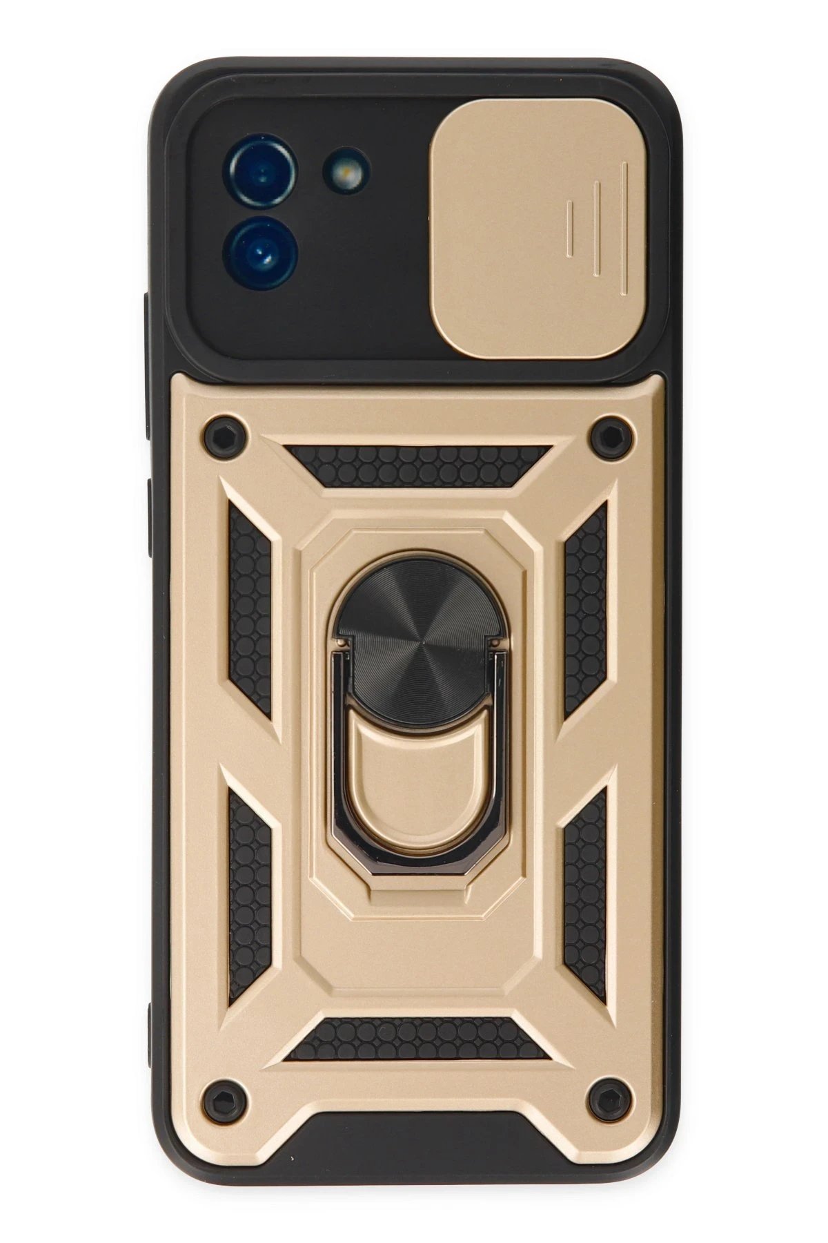 Samsung Galaxy A03 Kılıf Pars Lens Yüzüklü Silikon - Gold-(5796)