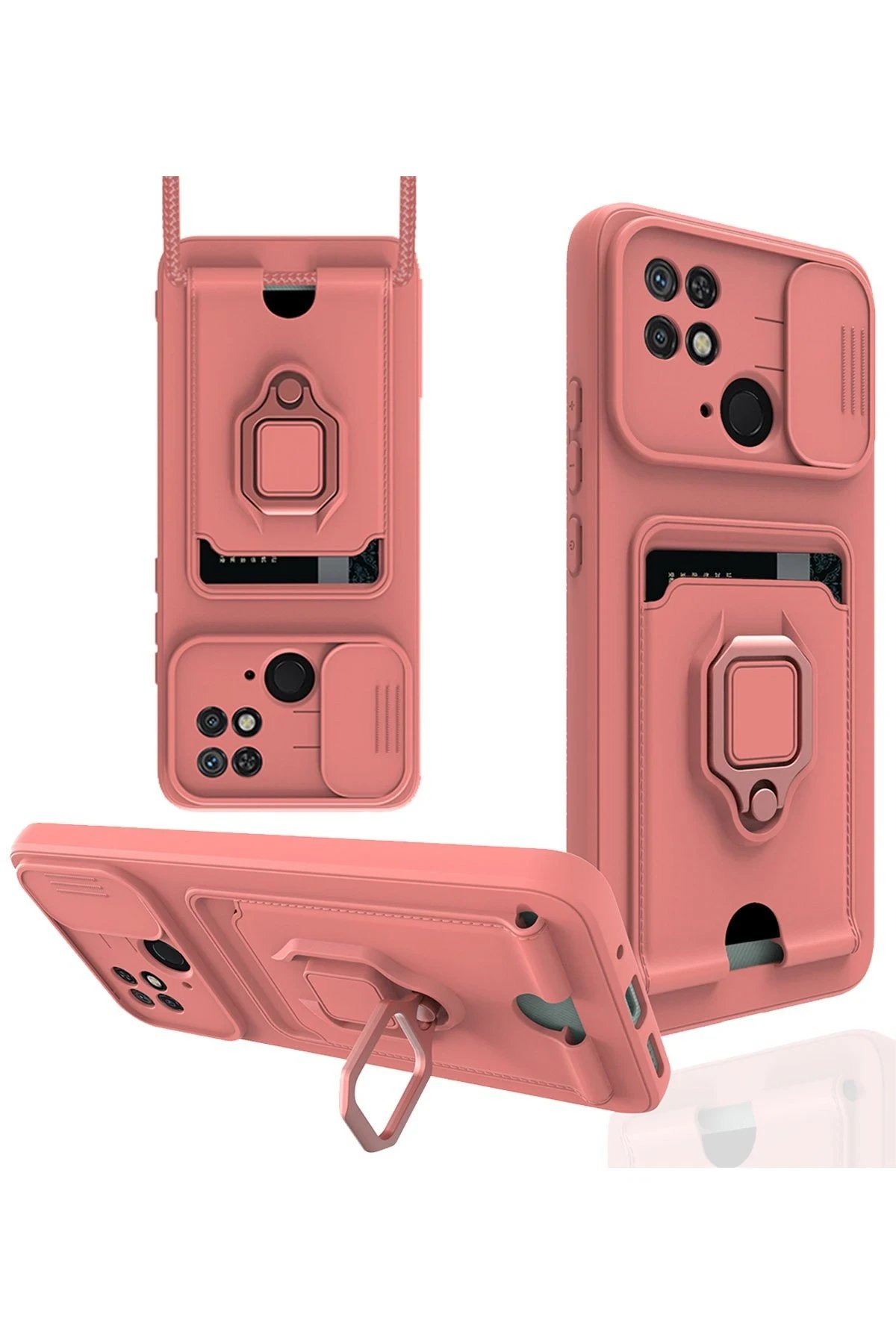 Xiaomi Redmi 10C Kılıf Zuma Kartvizitli Yüzüklü Silikon - Pembe-(5796)
