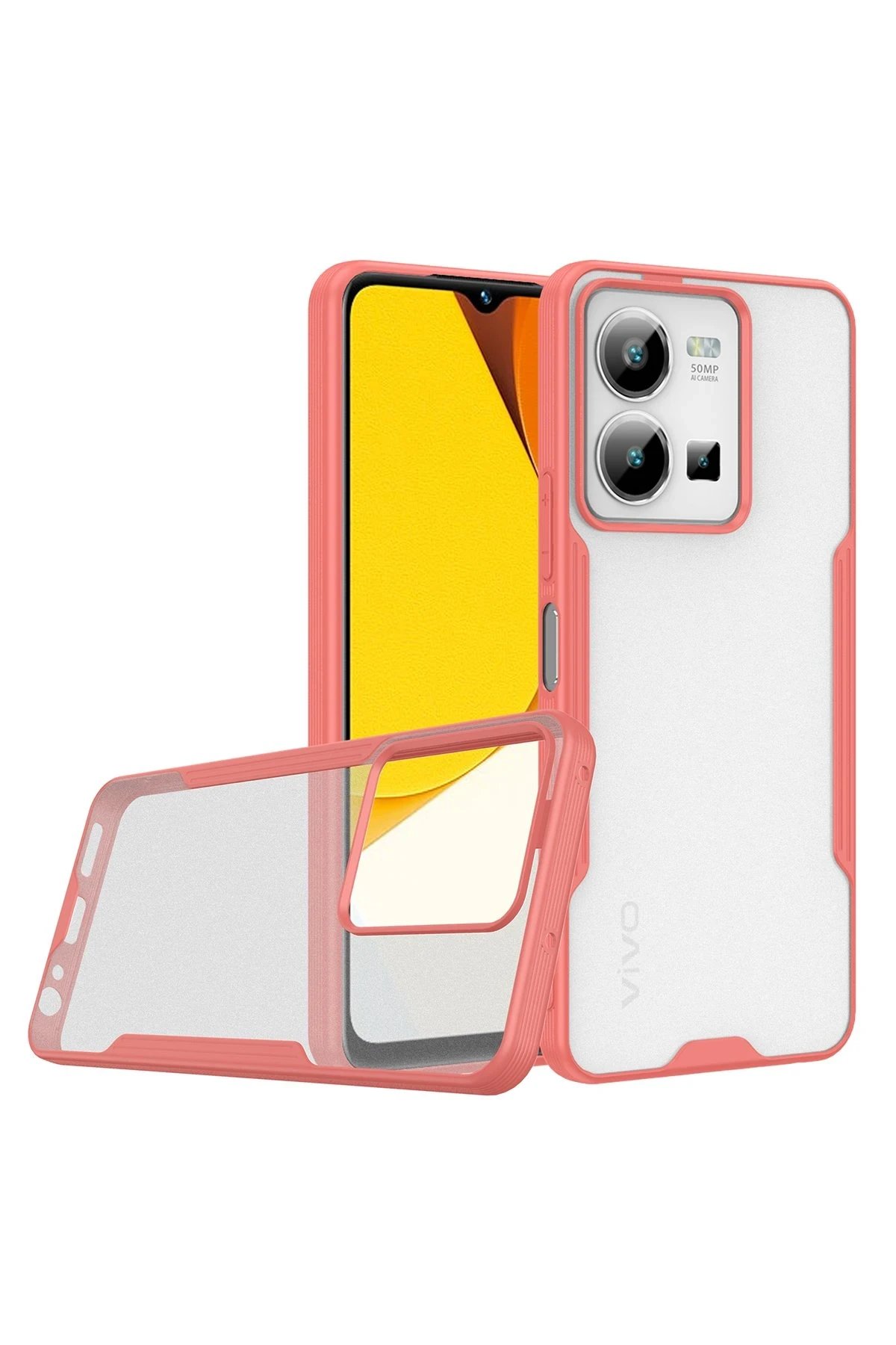 Vivo Y35 Kılıf Platin Silikon - Pembe-(5796)