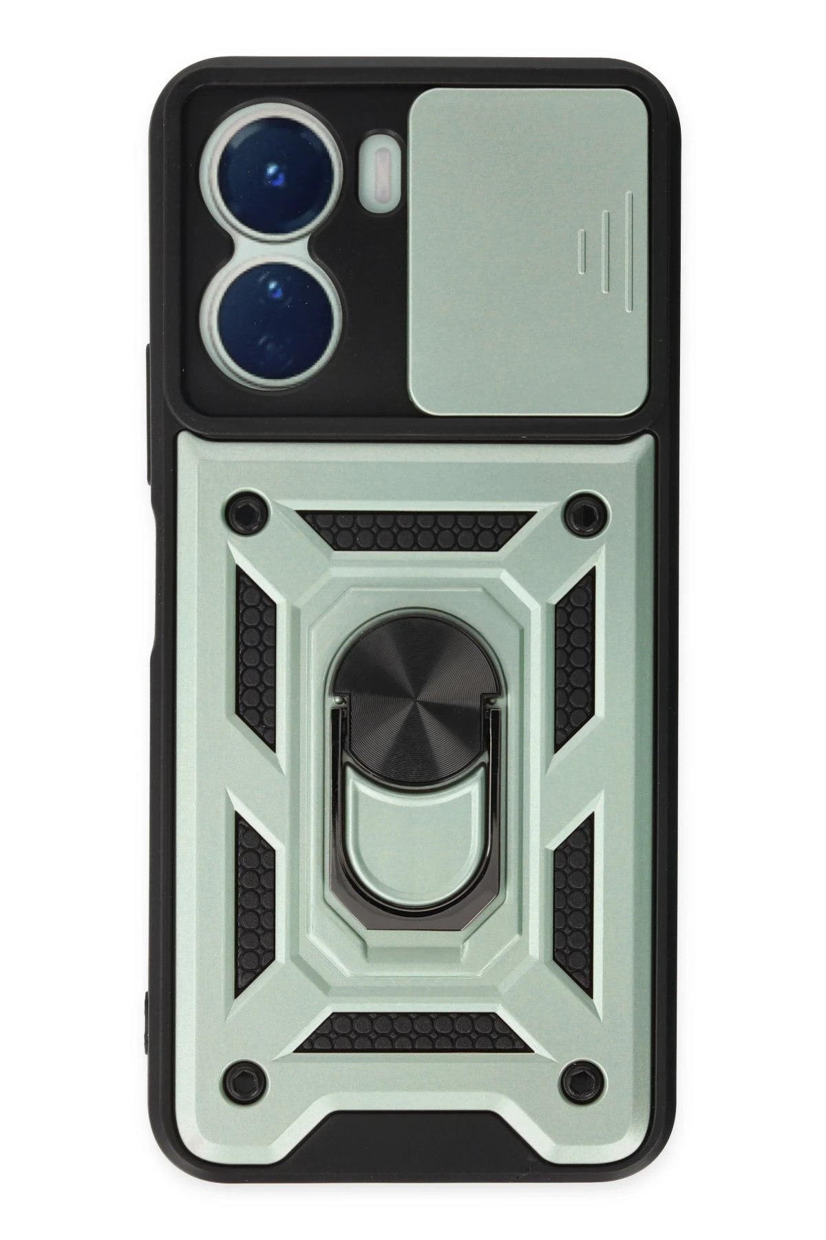 Vivo Y16 Kılıf Pars Lens Yüzüklü Silikon - Yeşil-(5796)