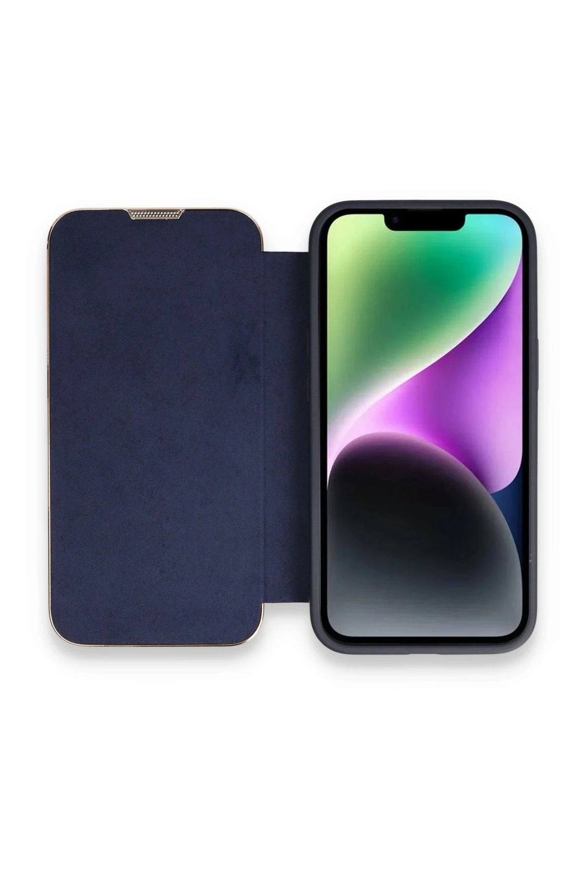 iPhone 13 Pro Max Kılıf Dolpin Kapaklı - Lacivert-(5796)