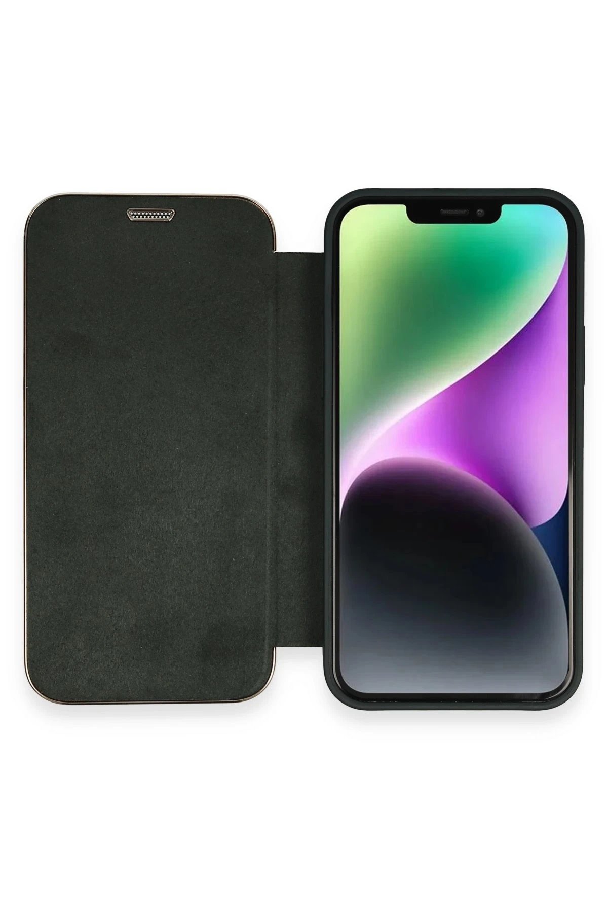 iPhone 12 Kılıf Dolpin Kapaklı - Koyu Yeşil-(5796)