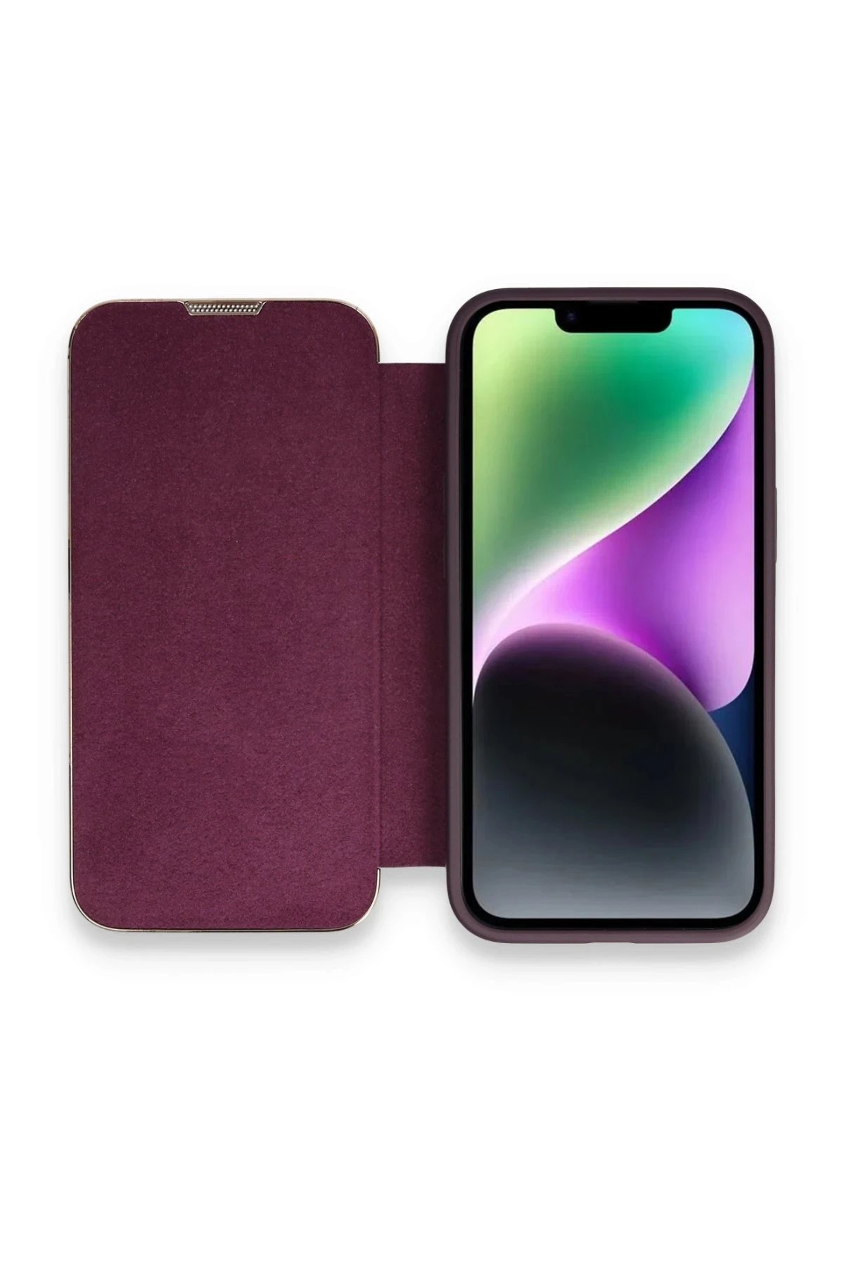 iPhone 14 Kılıf Dolpin Kapaklı - Derin Mor-(5796)