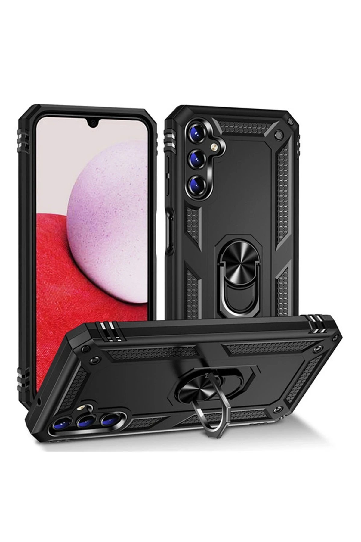 Samsung Galaxy A04S Kılıf Sofya Yüzüklü Silikon Kapak - Siyah-(5796)