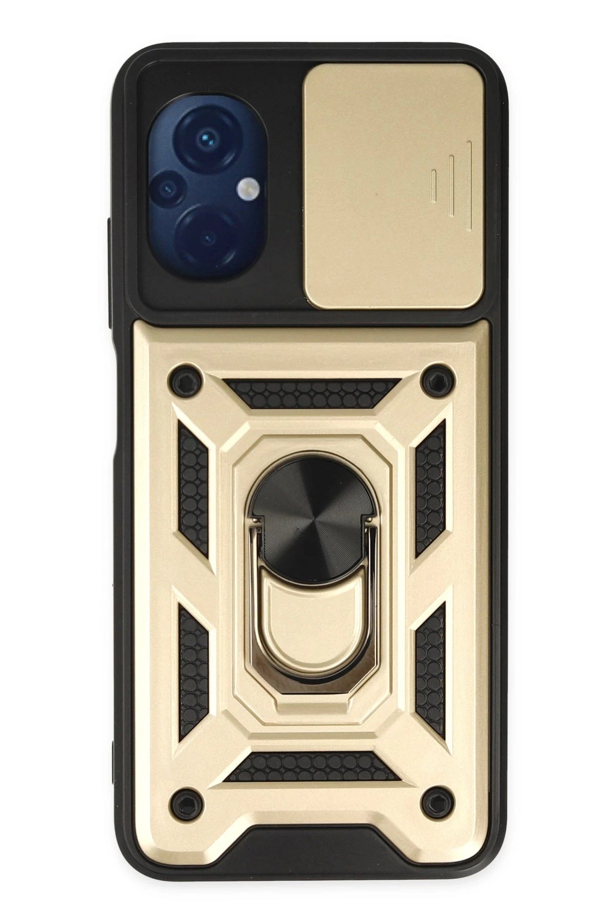 Xiaomi Poco M5 Kılıf Pars Lens Yüzüklü Silikon - Gold-(5796)
