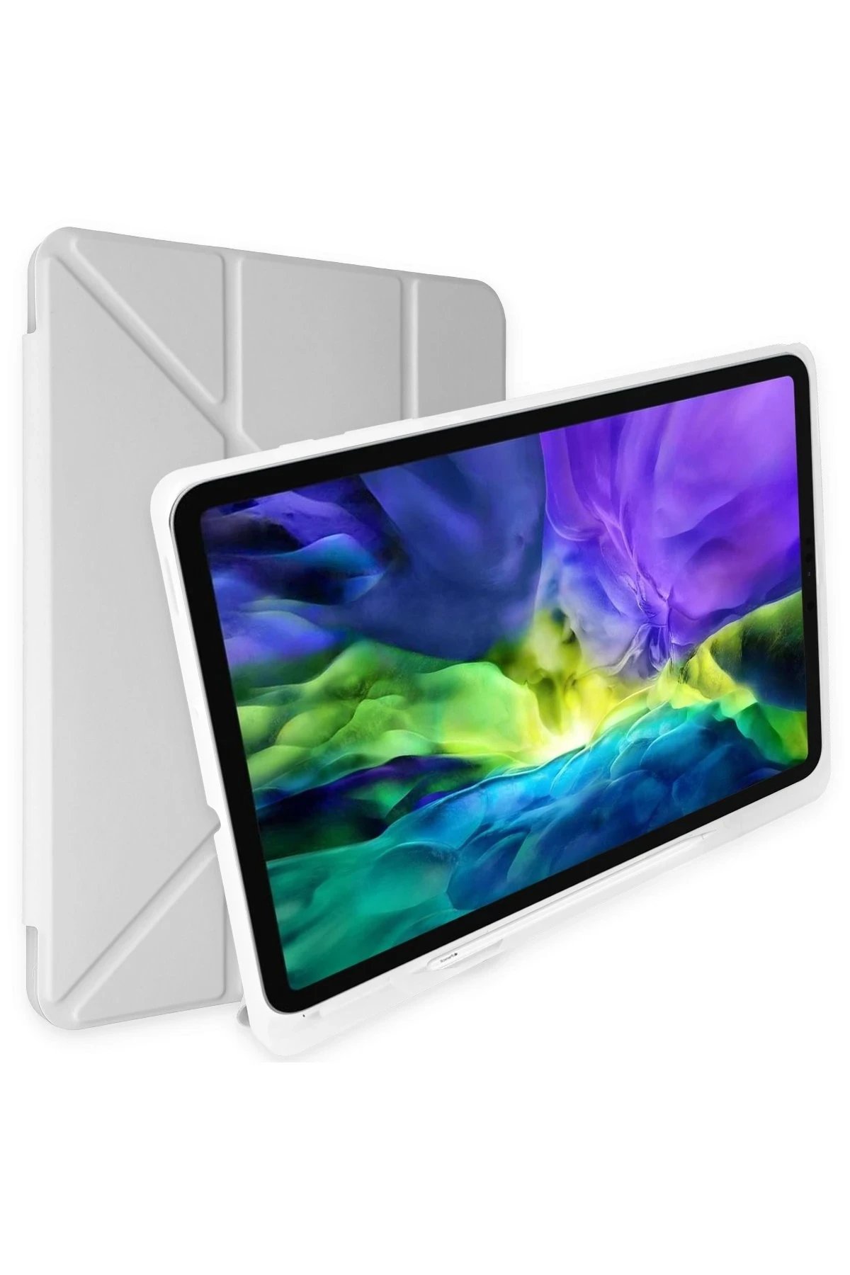 Samsung Galaxy T737 Tab S7 FE 12.4 Kılıf Kalemlikli Mars Tablet Kılıfı - Gri-(5796)