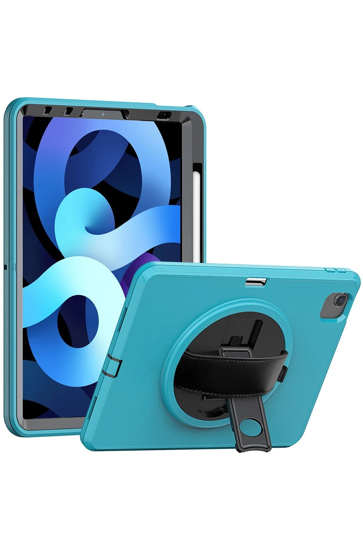 iPad 2022 10.9 (10.nesil) Kılıf Hand Strap Tablet Kılıfı - Turkuaz-(5796)
