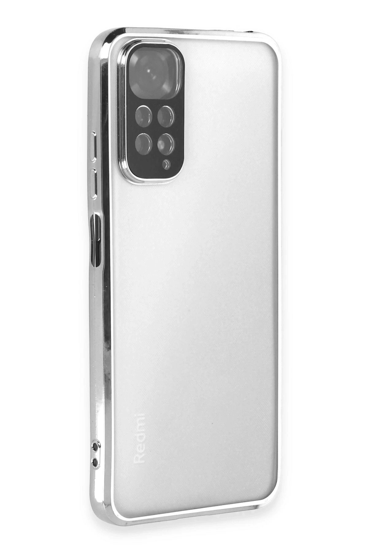 Xiaomi Redmi Note 11 Kılıf Lensli Silikon - Gümüş-(5796)
