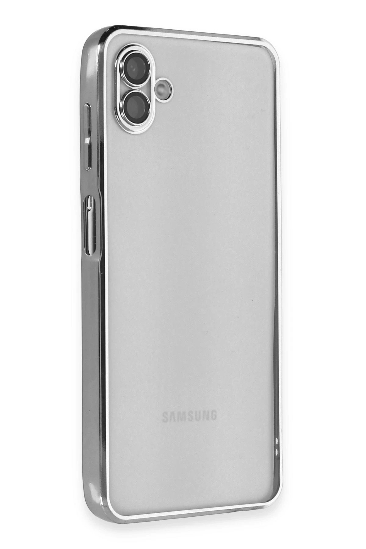 Samsung Galaxy A04 Kılıf Lensli Silikon - Gümüş-(5796)