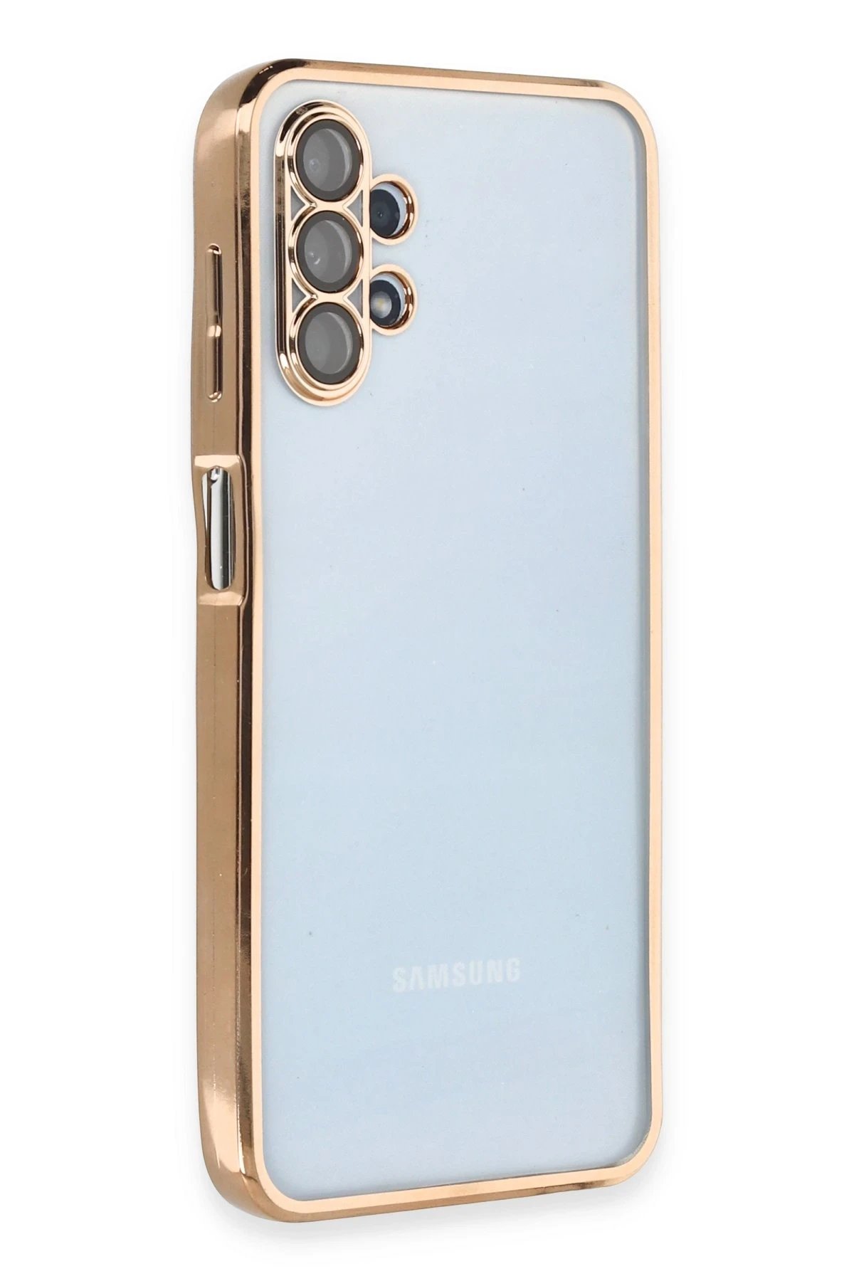 Samsung Galaxy A13 4G Kılıf Lensli Silikon - Gold-(5796)