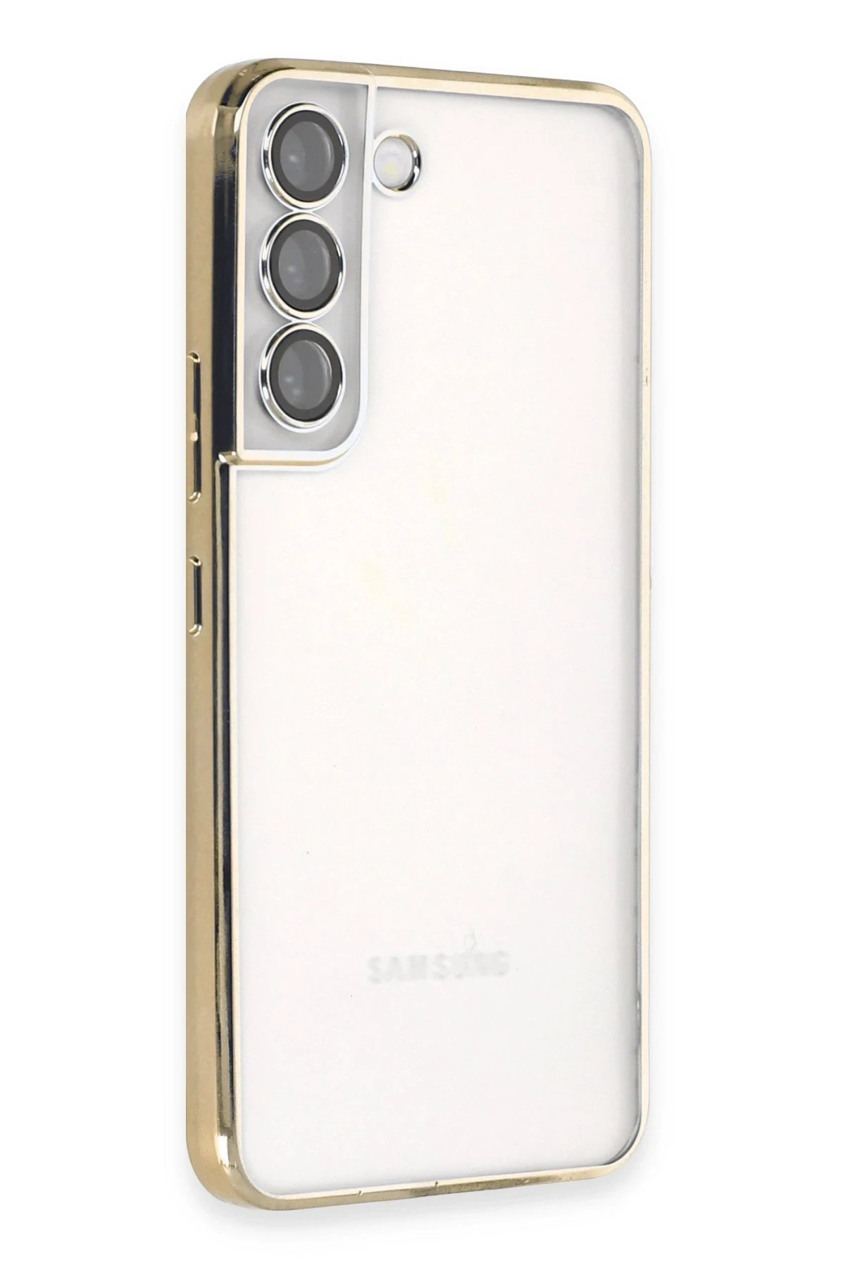Samsung Galaxy S22 Kılıf Lensli Silikon - Gold-(5796)