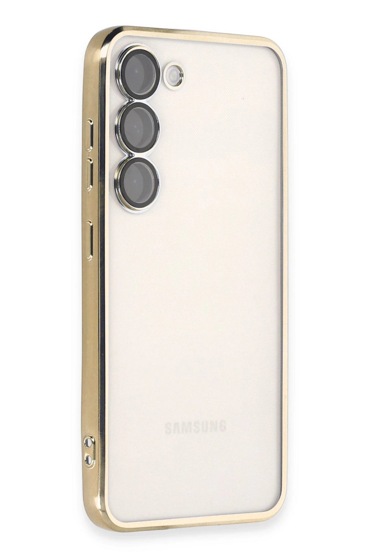 Samsung Galaxy S23 Kılıf Lensli Silikon - Gold-(5796)