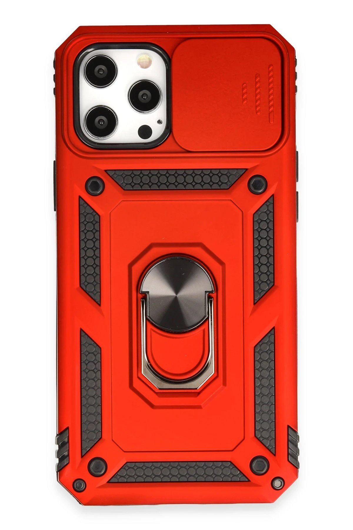 iPhone 12 Pro Max Kılıf Pars Lens Yüzüklü Silikon - Kırmızı-(5796)