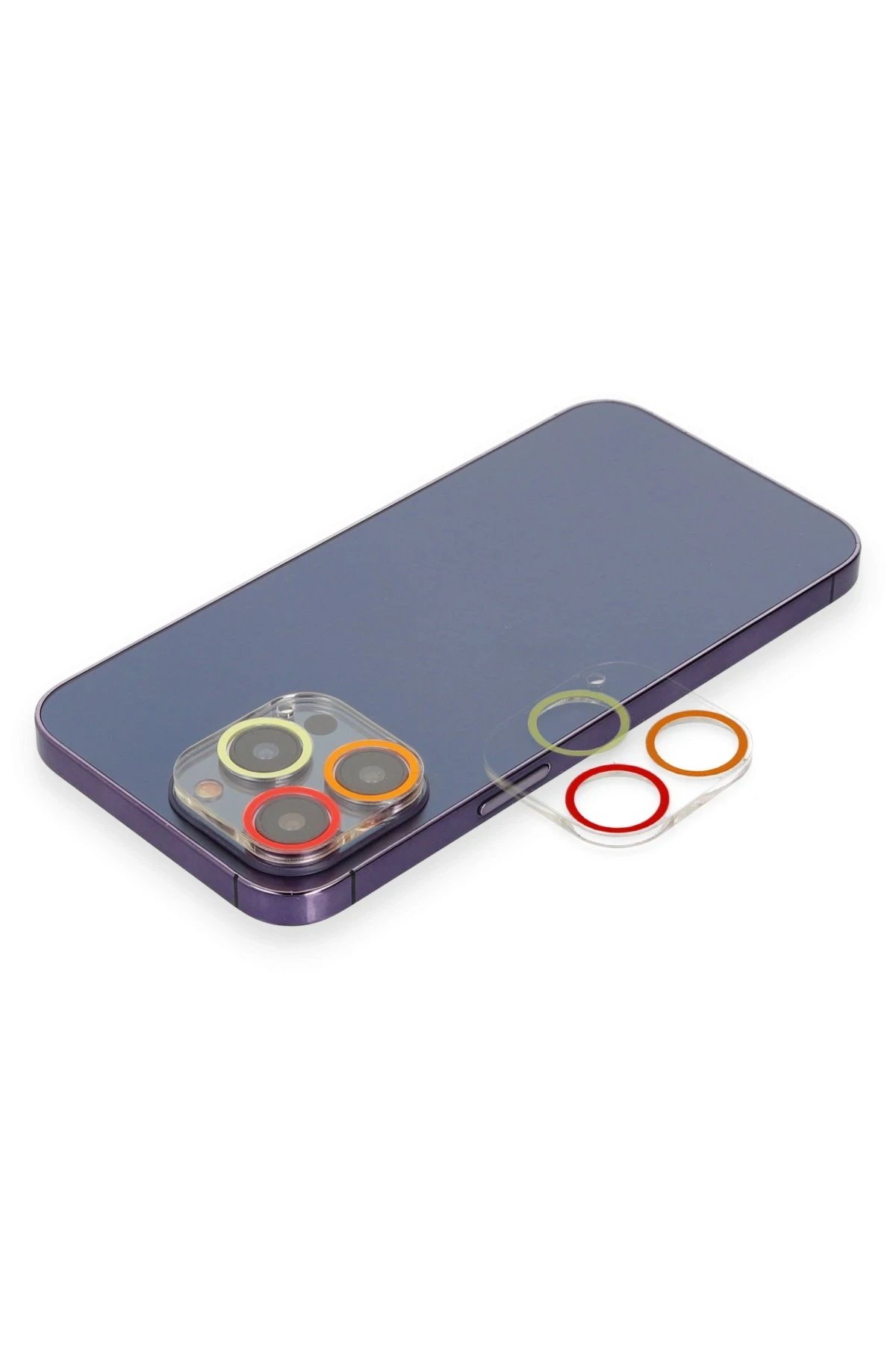 iPhone 12 Pro Renkli Kamera Lens Koruma Cam - Turuncu-Kırmızı-(5796)