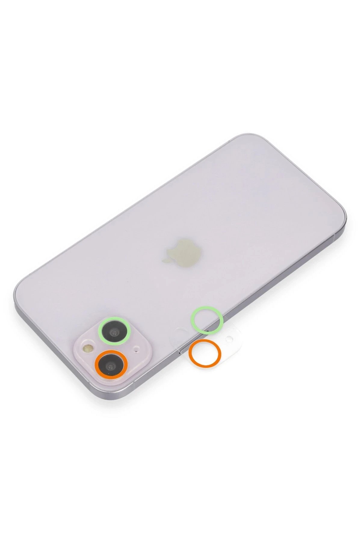 iPhone 13 Mini Renkli Kamera Lens Koruma Cam - Turuncu-Yeşil-(5796)