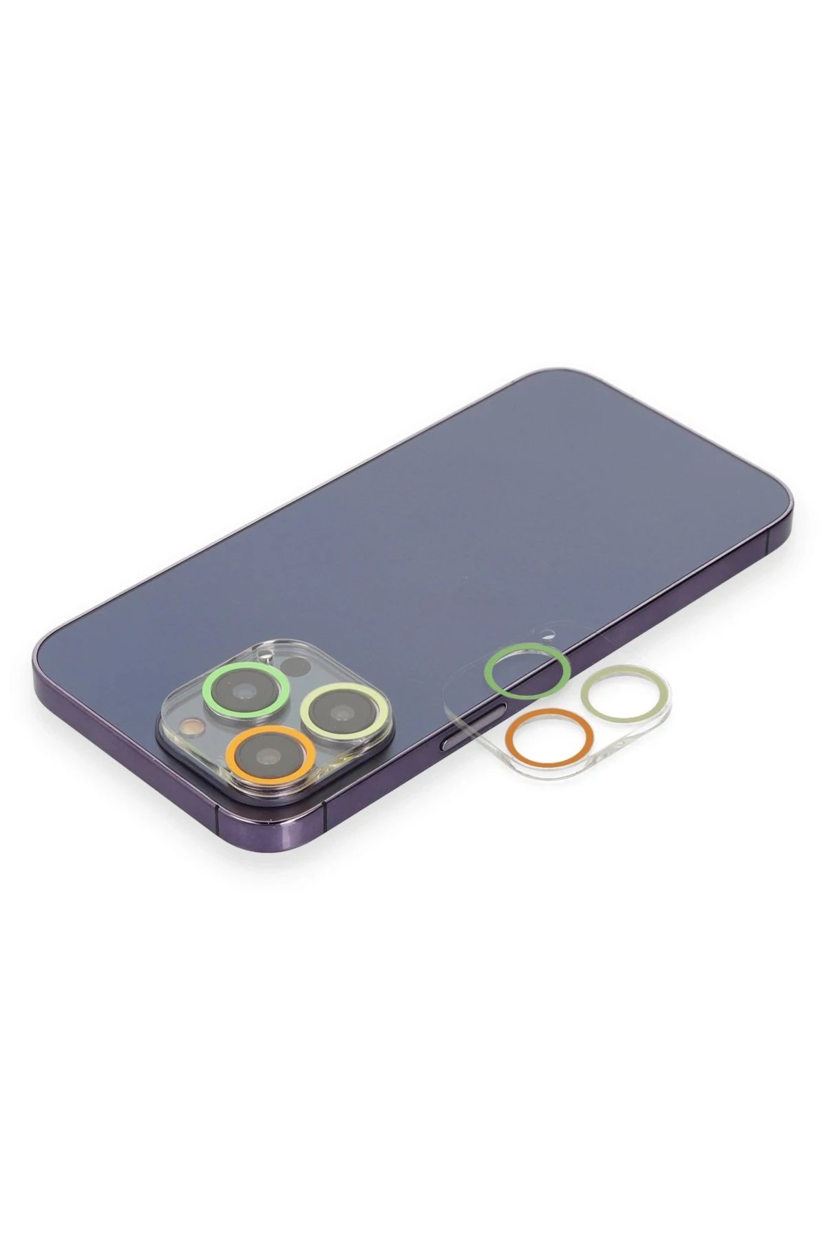 iPhone 13 Pro Renkli Kamera Lens Koruma Cam - Sarı-Turuncu-(5796)