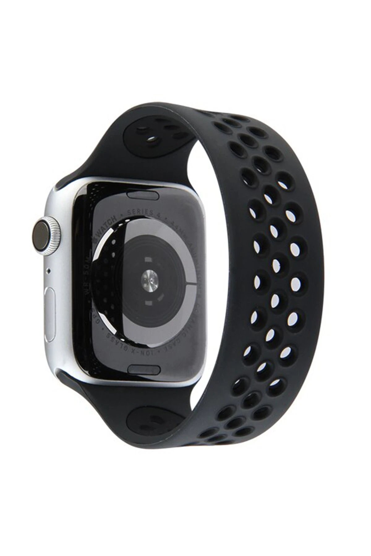 Apple Watch 42mm Ayarlı Delikli Silikon Kordon - Siyah-Siyah-(5796)