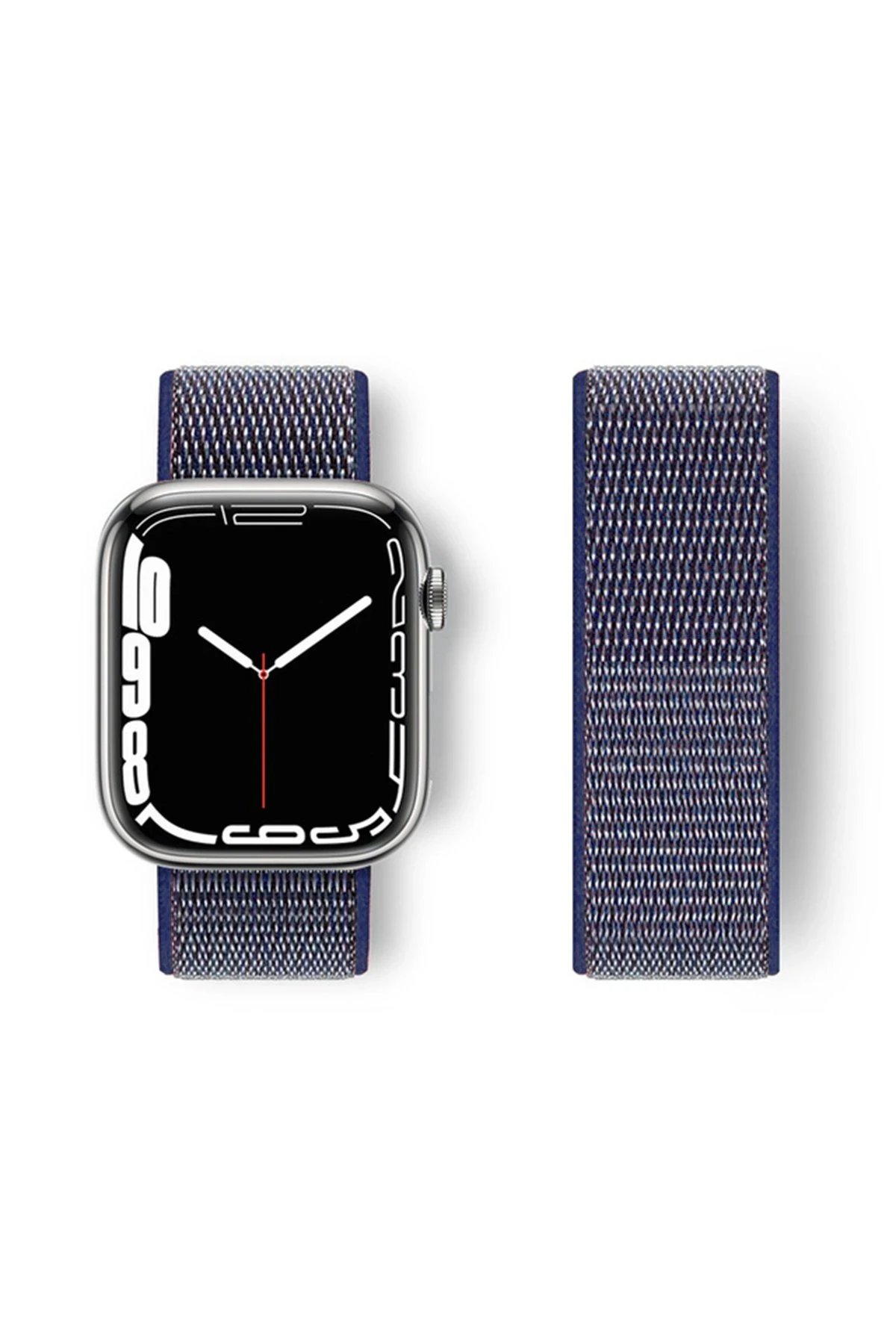Apple Watch 42mm Hasırlı Cırtcırtlı Kordon - Lacivert-(5796)