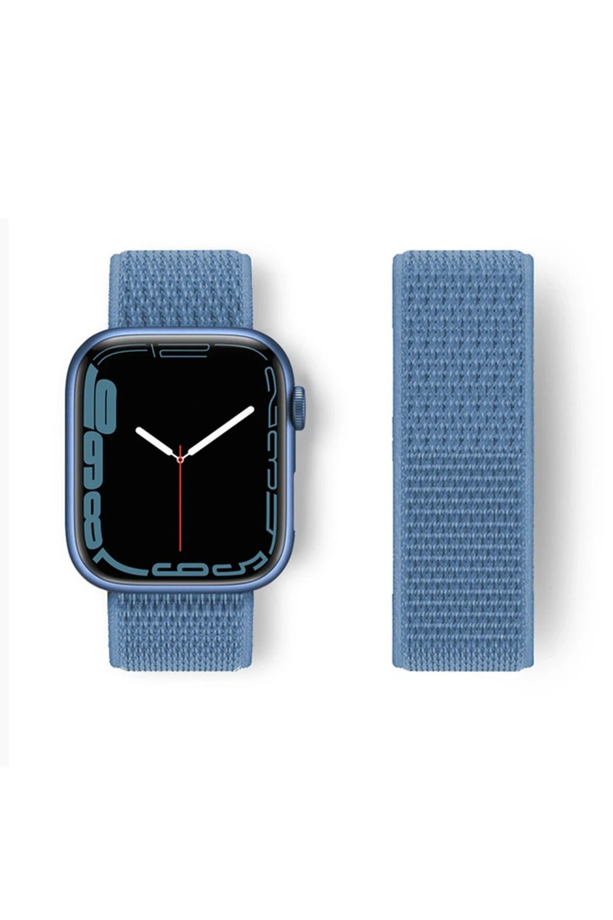 Apple Watch 42mm Hasırlı Cırtcırtlı Kordon - Mavi-(5796)