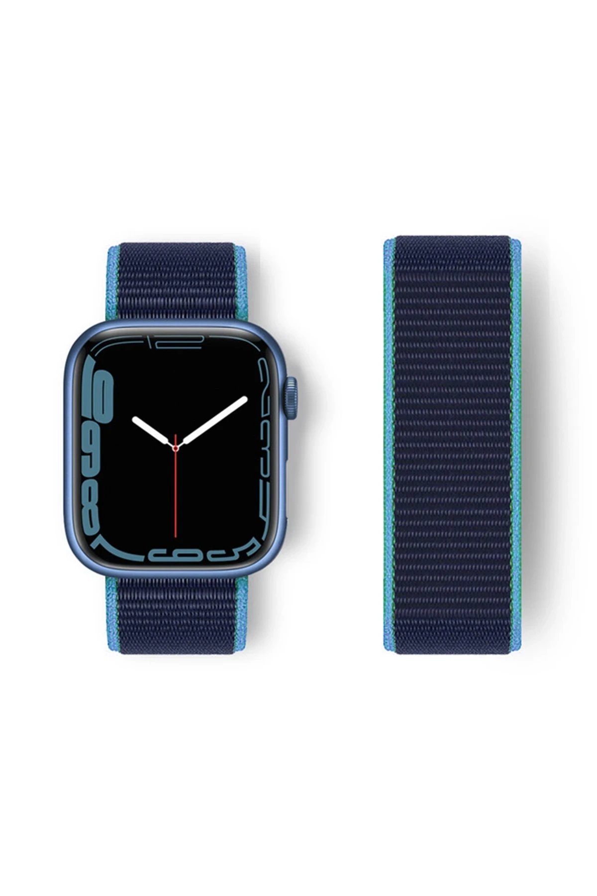 Apple Watch 38mm Hasırlı Cırtcırtlı Kordon - Mavi-Lacivert-(5796)