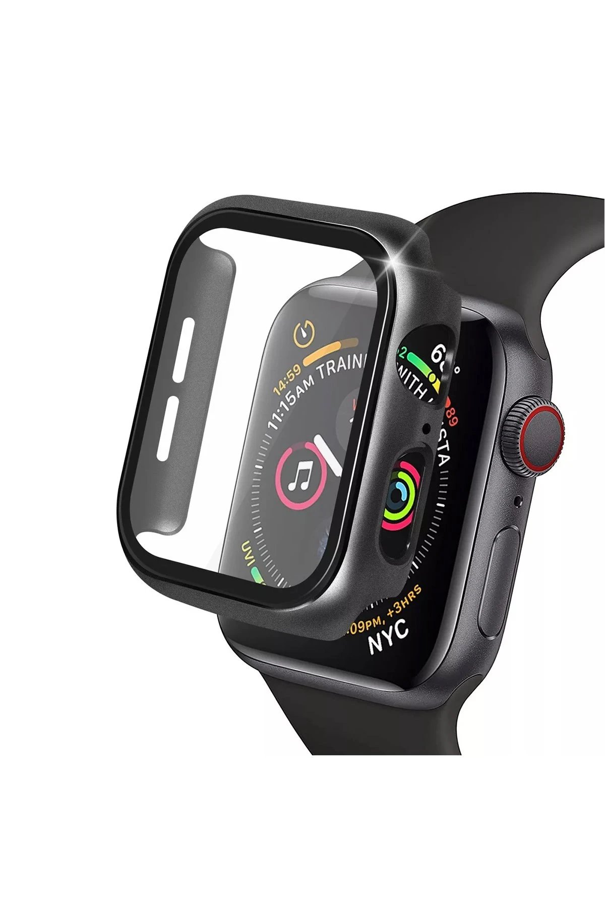 Apple Watch 38mm Camlı Kasa Ekran Koruyucu - Siyah-(5796)