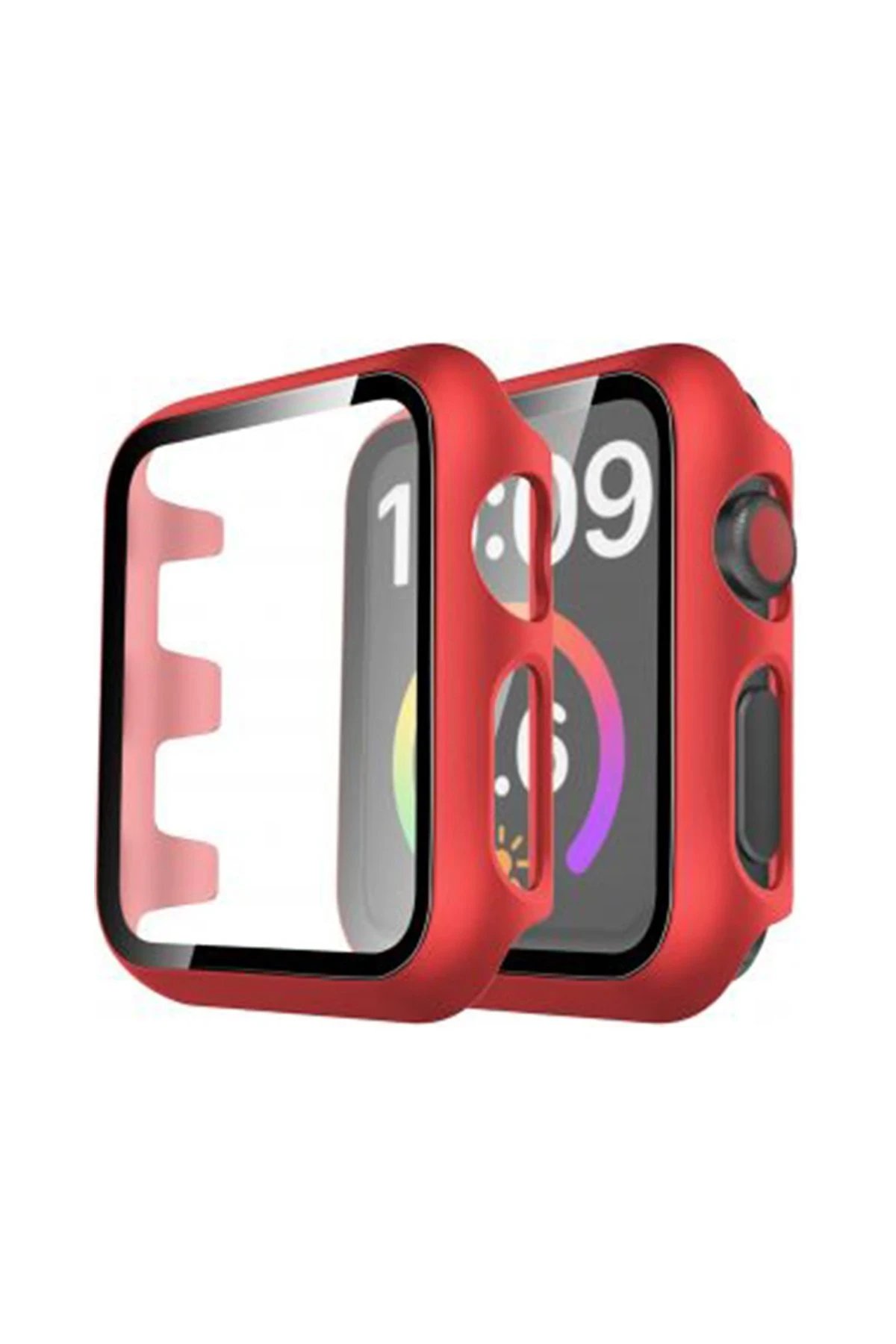 Apple Watch 40mm Camlı Kasa Ekran Koruyucu - Kırmızı-(5796)