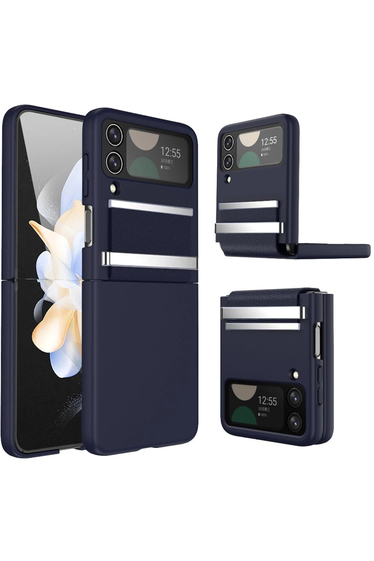 Samsung Galaxy Z Flip 3 Kılıf Belt Flip Kapak - Lacivert-(5796)