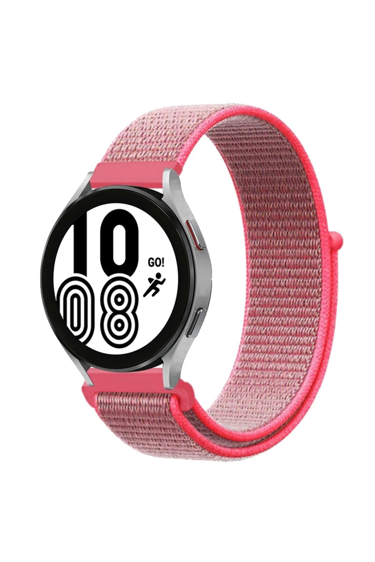Samsung Galaxy Watch 4 Hasırlı Cırtcırtlı Kordon - Pembe-(5796)