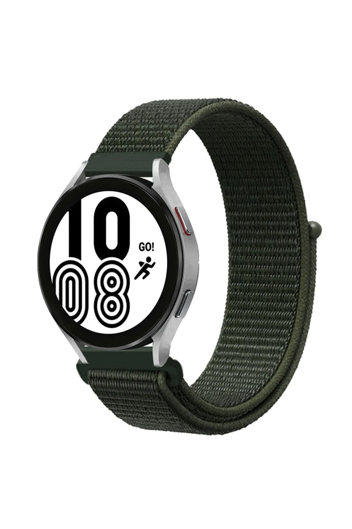 Samsung Galaxy Watch 4 Hasırlı Cırtcırtlı Kordon - Haki Yeşil-(5796)