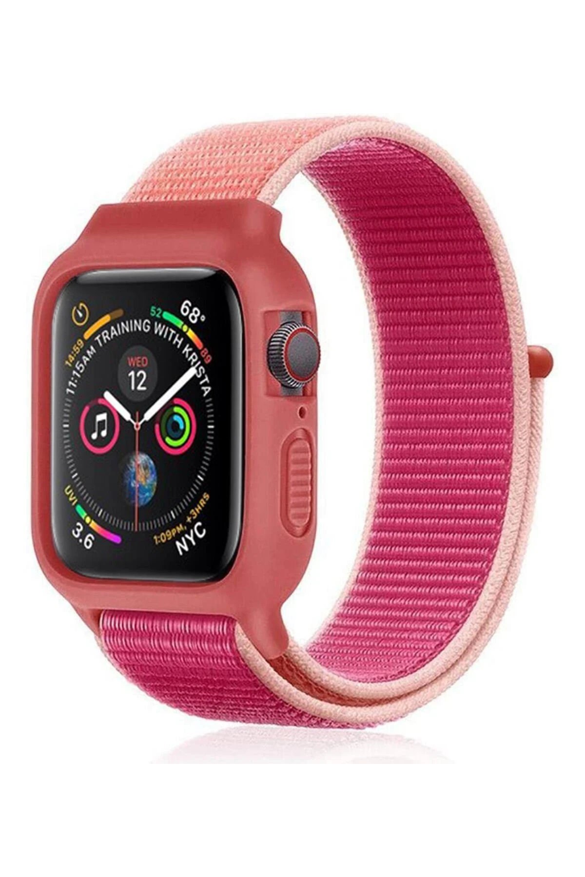 Apple Watch 38mm Hasırlı Cırtcırtlı Kasalı Kordon - Mor-(5796)