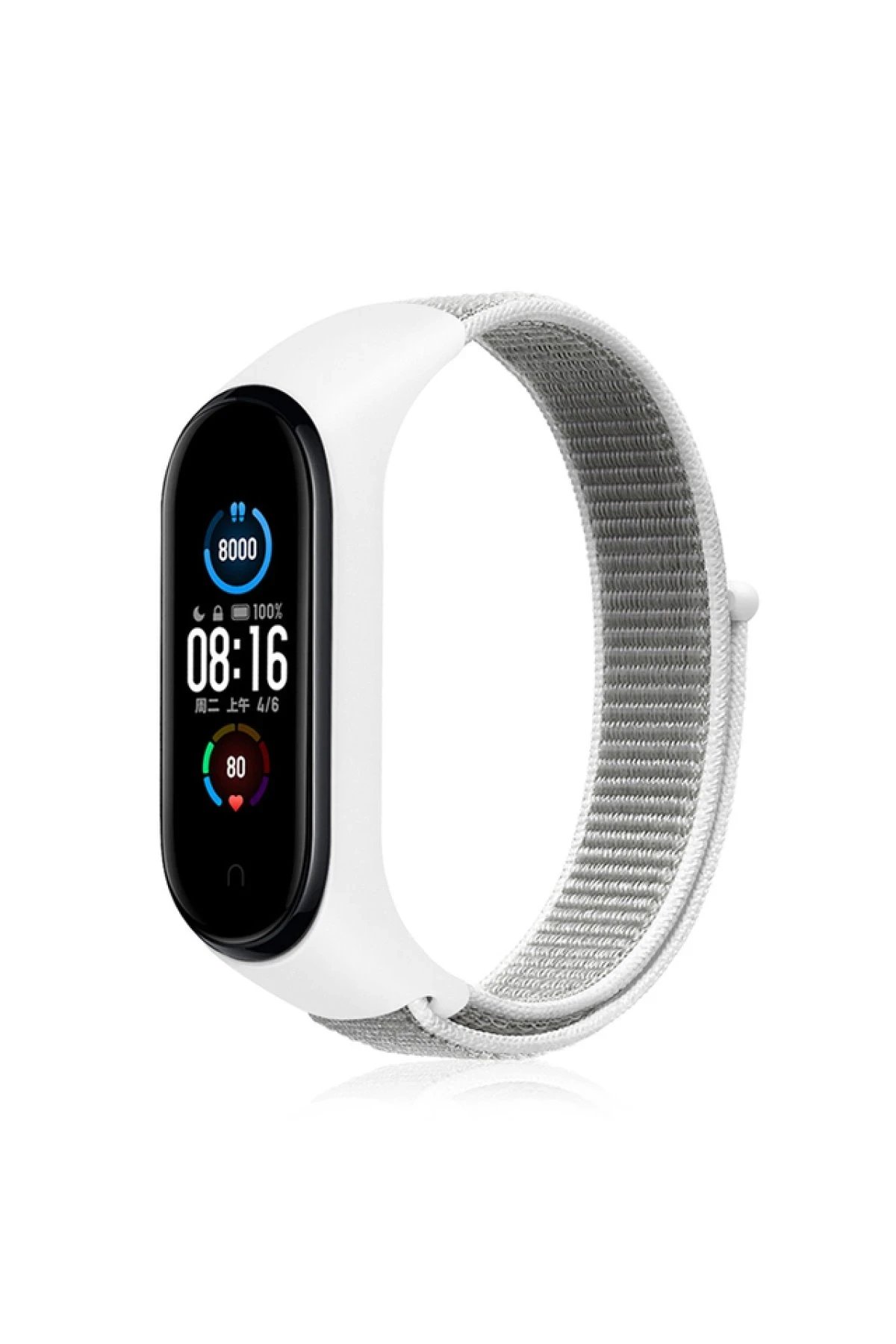 Xiaomi Mi Band 4 Hasırlı Cırtcırtlı Kordon - Beyaz-(5796)