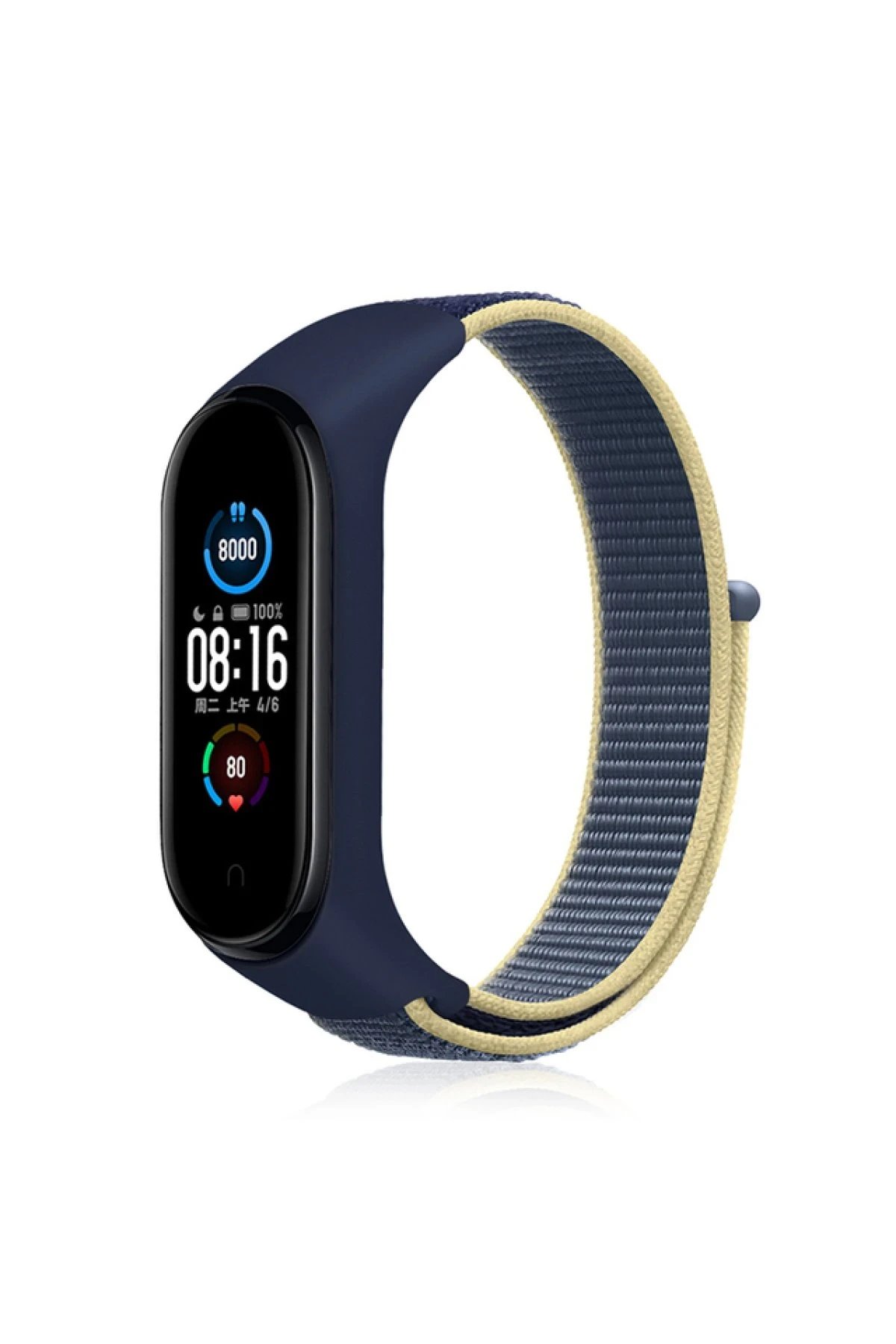 Xiaomi Mi Band 4 Hasırlı Cırtcırtlı Kordon - Sarı-Lacivert-(5796)