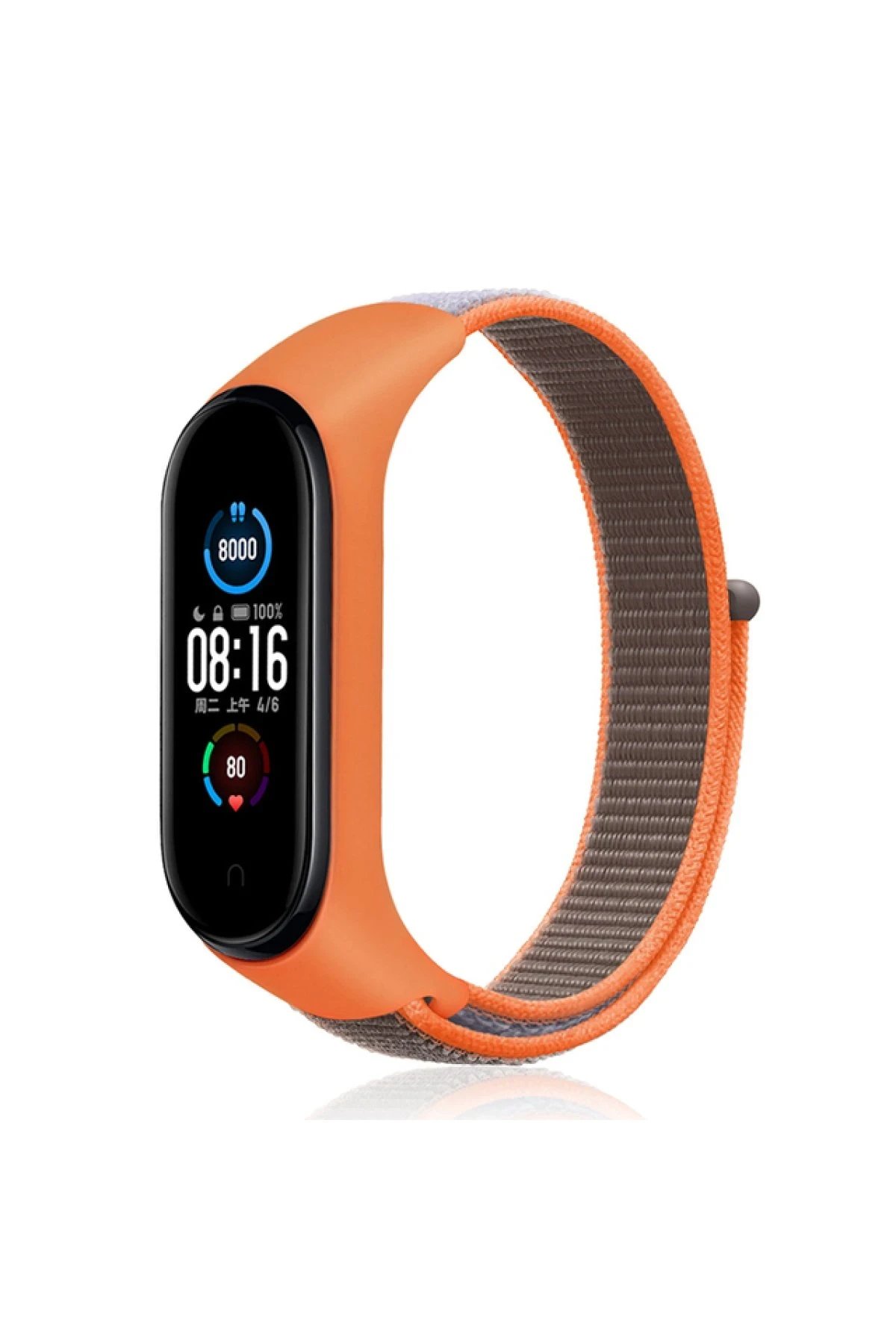 Xiaomi Mi Band 4 Hasırlı Cırtcırtlı Kordon - Turuncu-Gri-(5796)