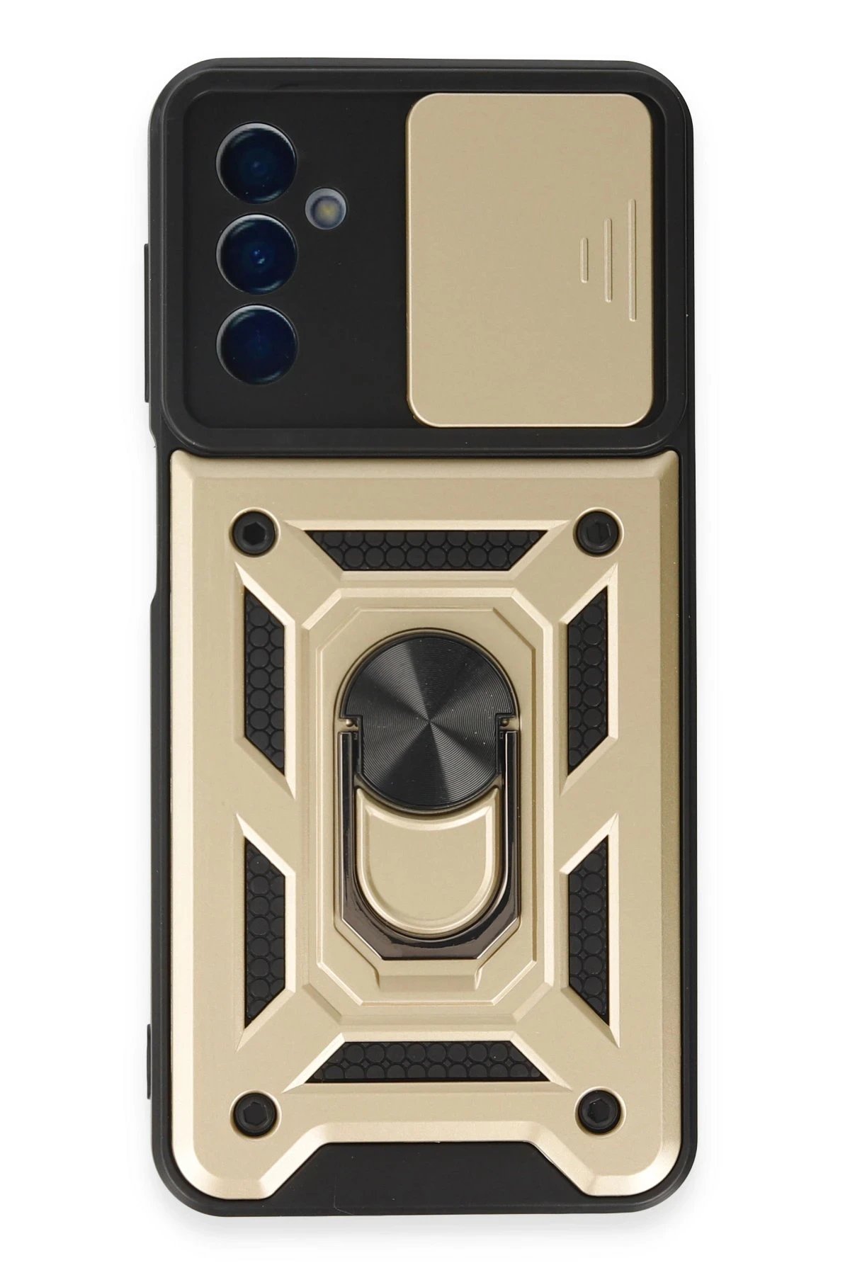 Samsung Galaxy A14 4G Kılıf Pars Lens Yüzüklü Silikon - Gold-(5796)