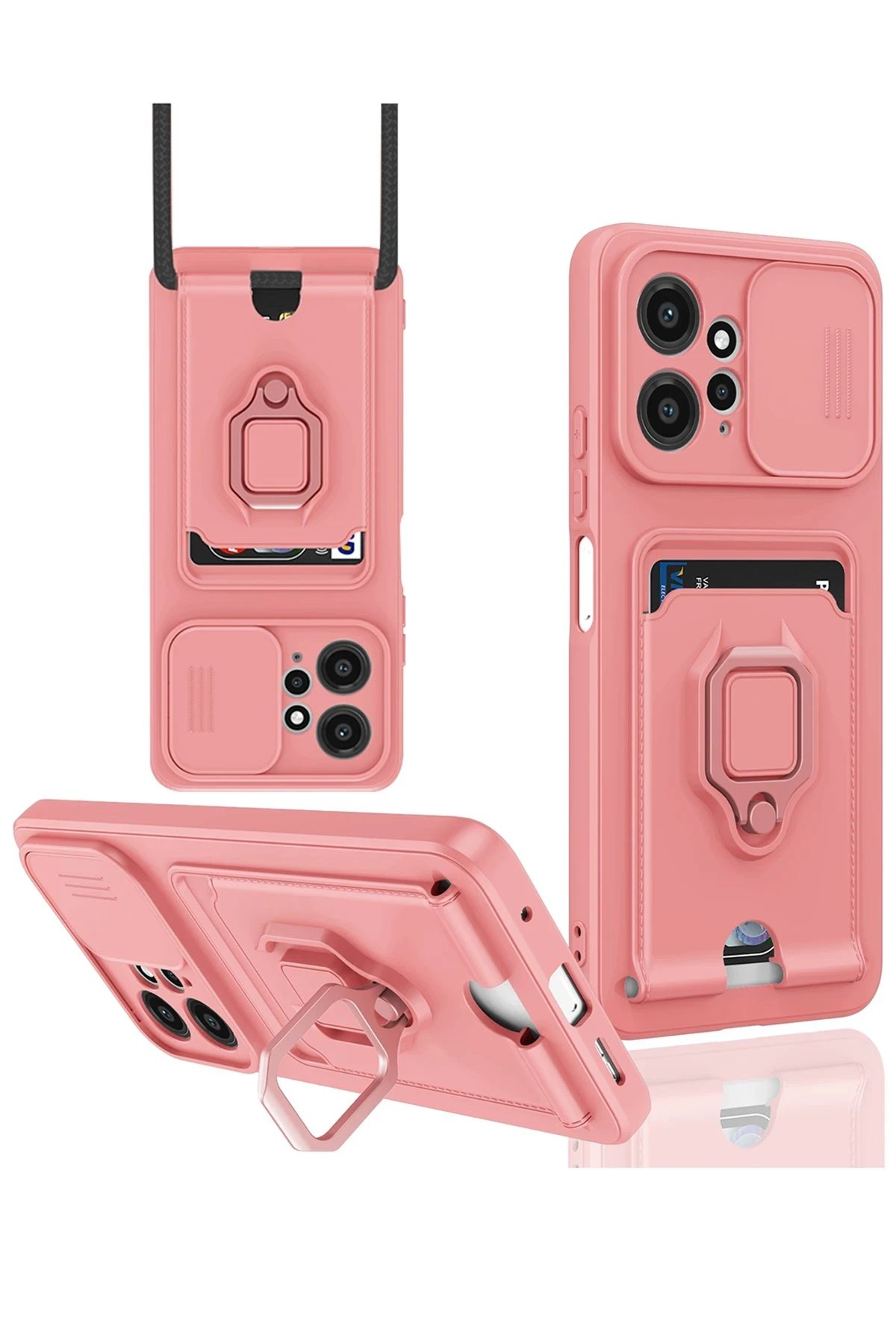 Xiaomi Redmi Note 12 4G Kılıf Zuma Kartvizitli Yüzüklü Silikon - Pembe-(5796)
