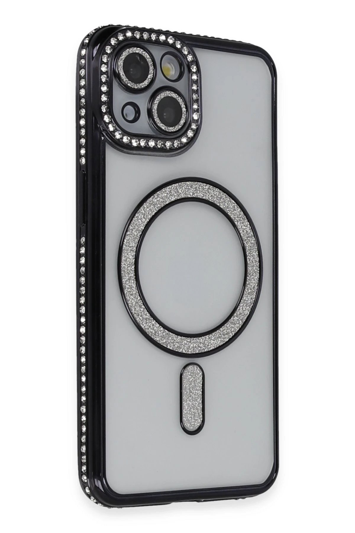 iPhone 14 Kılıf Joke Simli Magneticsafe Kılıf - Siyah-(5796)