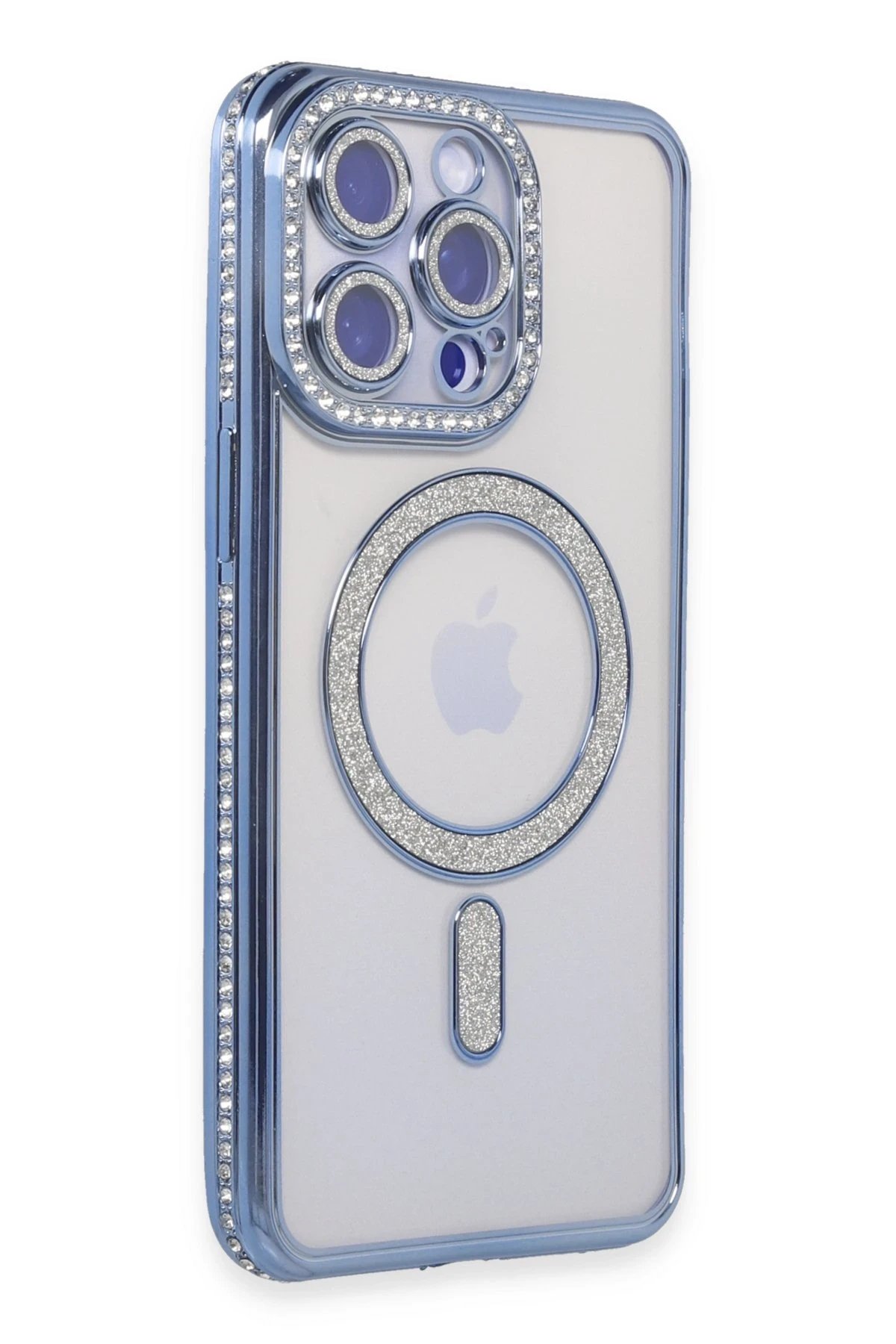 iPhone 14 Pro Kılıf Joke Simli Magneticsafe Kılıf - Mavi-(5796)