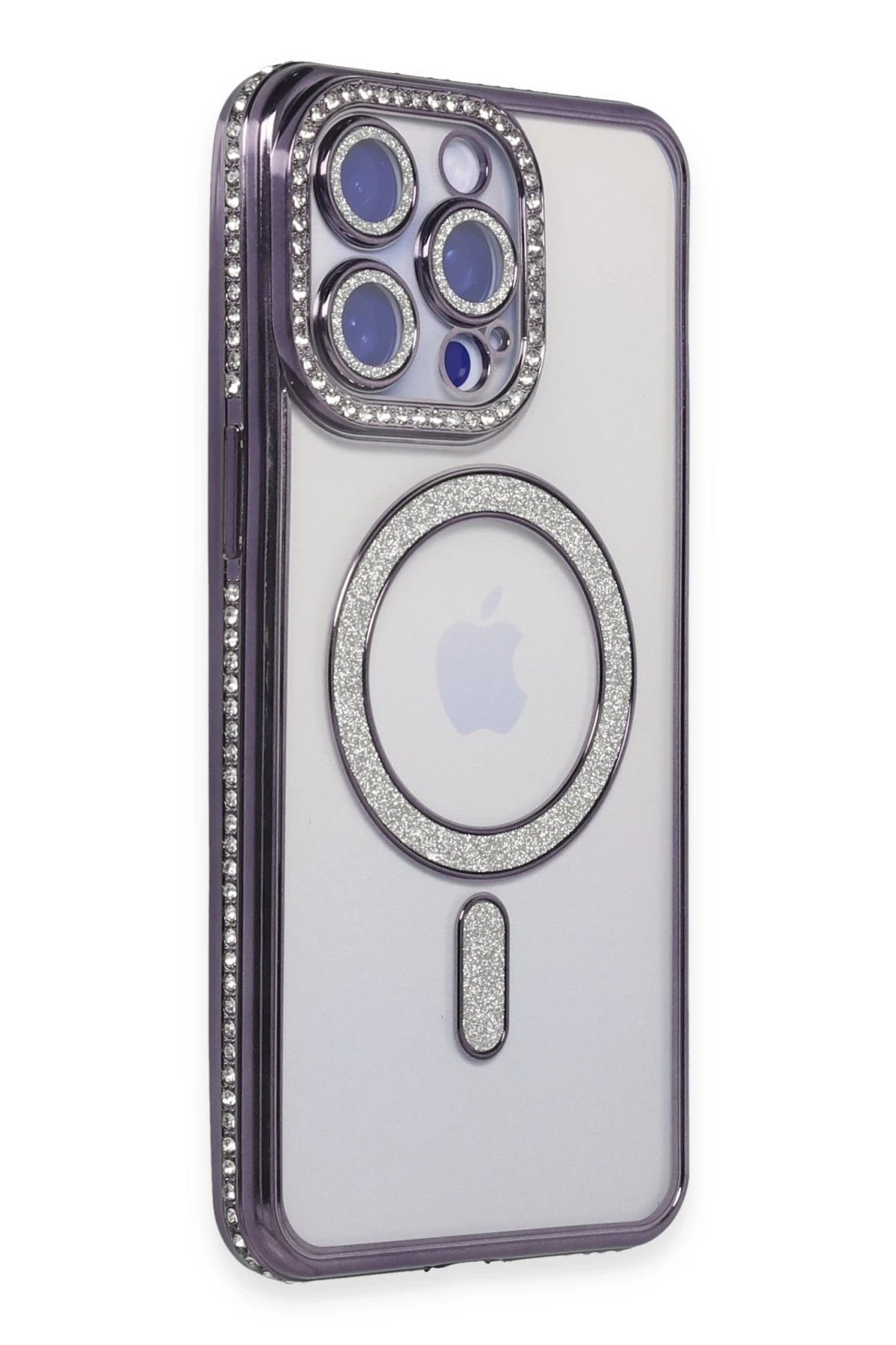 iPhone 14 Pro Max Kılıf Joke Simli Magneticsafe Kılıf - Derin Mor-(5796)
