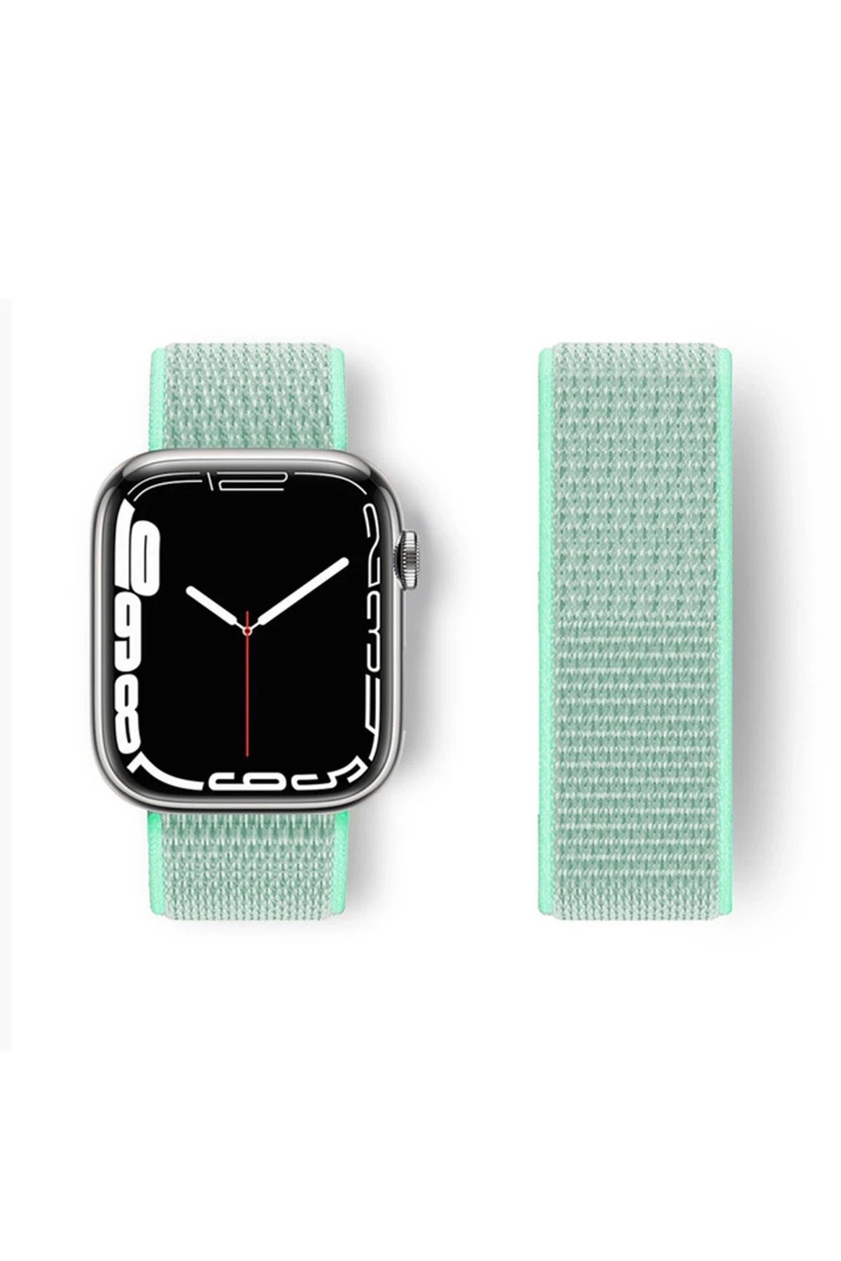 Apple Watch 38mm Hasırlı Cırtcırtlı Kordon - Turkuaz-(5796)