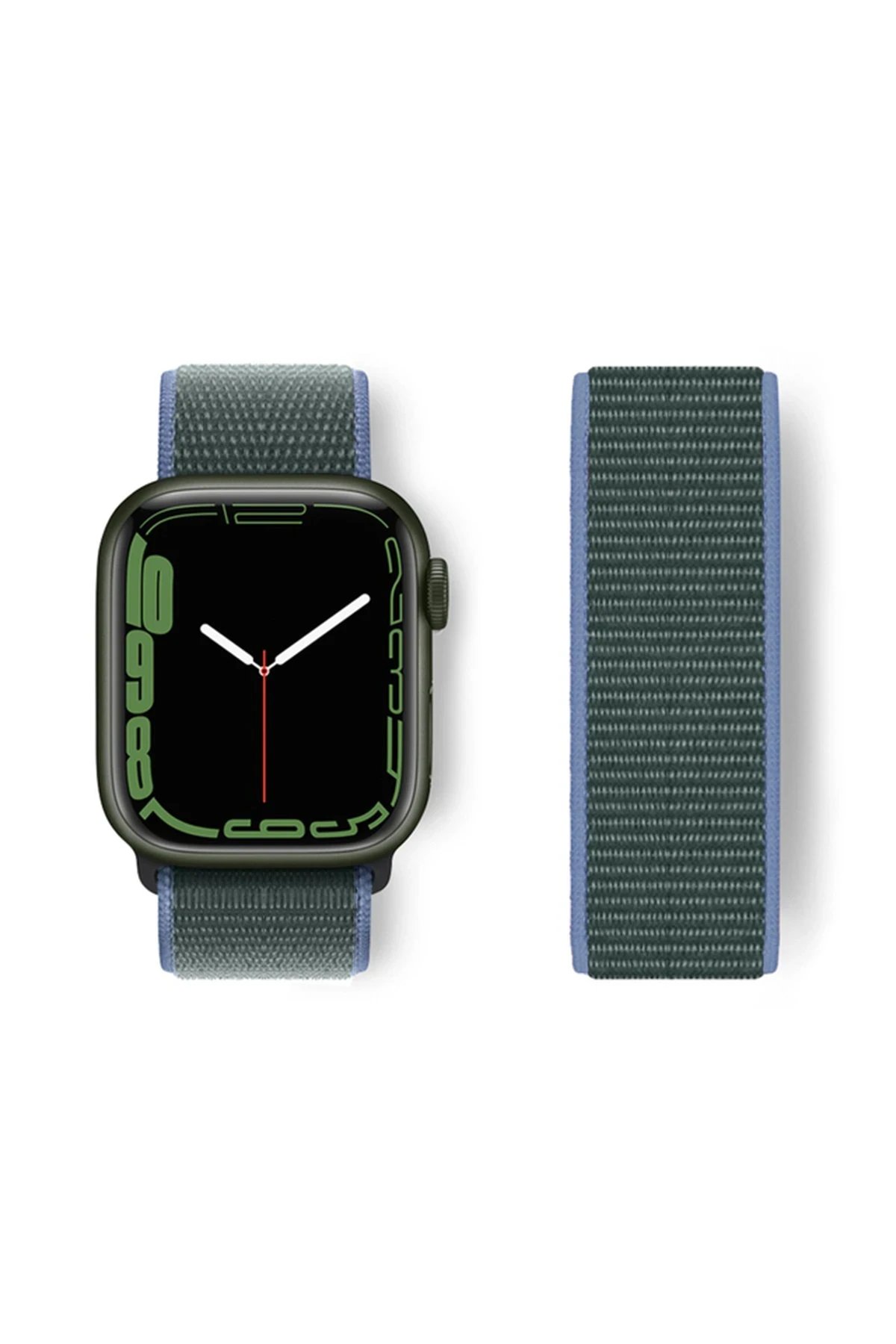Apple Watch 38mm Hasırlı Cırtcırtlı Kordon - Mavi-Yeşil-(5796)