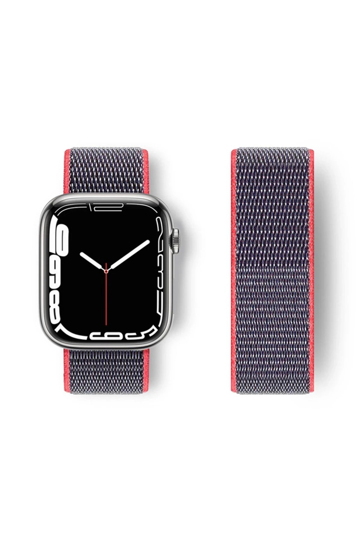 Apple Watch 42mm Hasırlı Cırtcırtlı Kordon - Pembe-(5796)