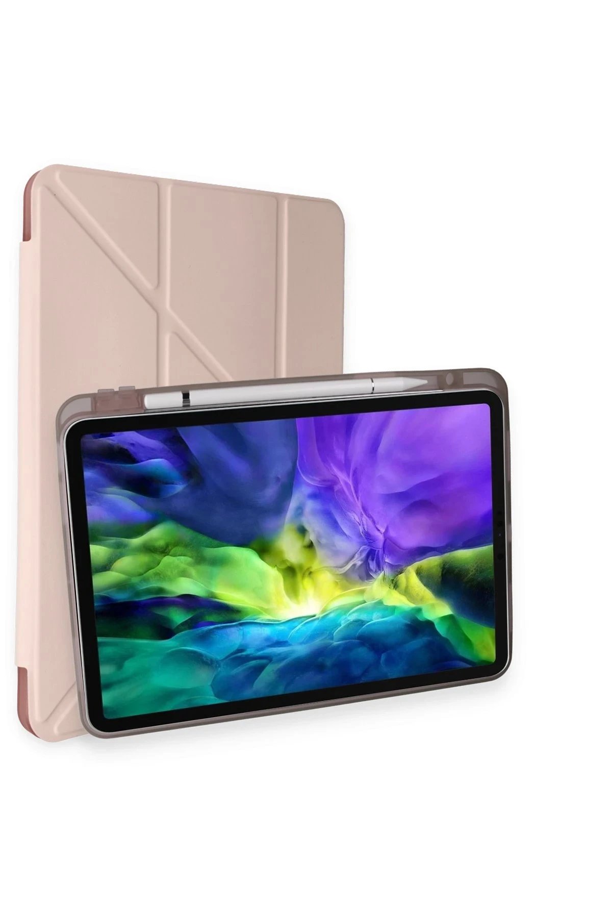 iPad 10.2 (8.nesil) Kılıf Kalemlikli Hugo Tablet Kılıfı - Rose Gold-(5796)
