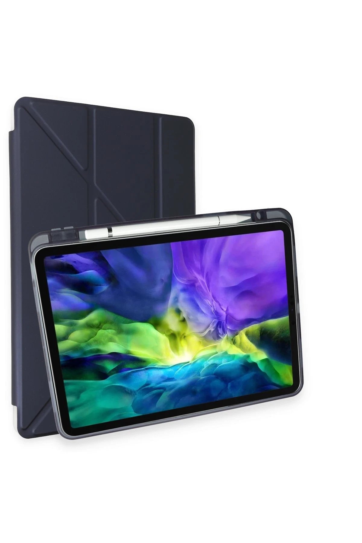 iPad Pro 11 (2021) Kılıf Kalemlikli Hugo Tablet Kılıfı - Lacivert-(5796)