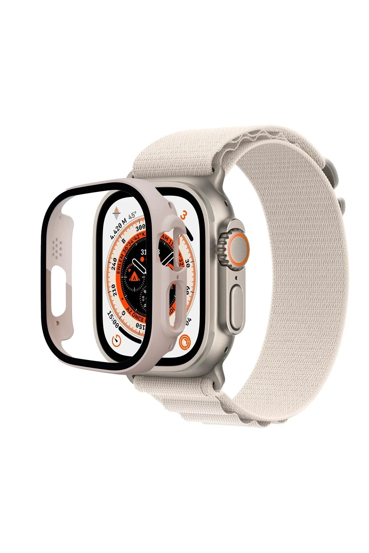 Apple Watch Ultra 49mm Desert Camlı Kasa Ekran Koruyucu - Metalik Gold-(5796)