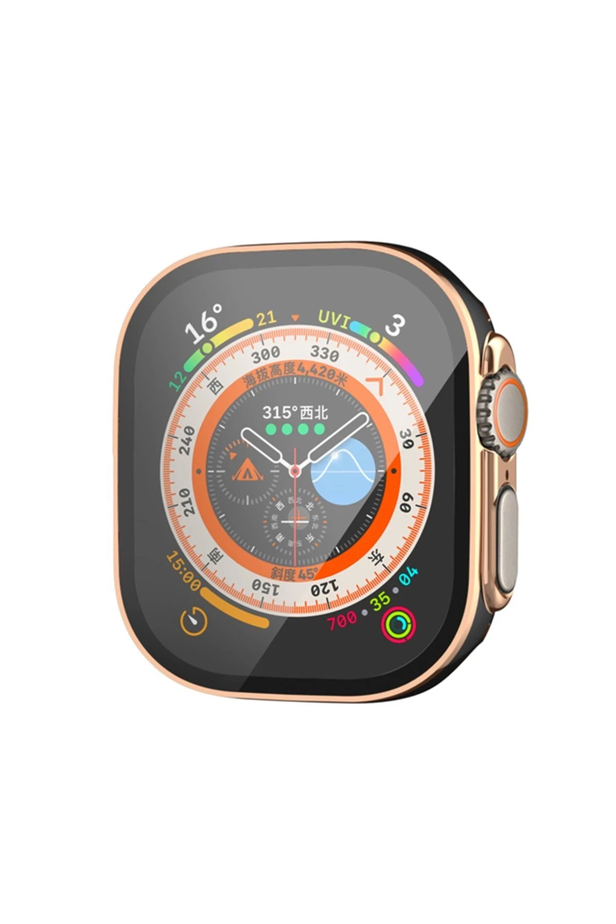 Apple Watch Ultra 49mm Legend Camlı Kasa Ekran Koruyucu - Siyah-Gold-(5796)